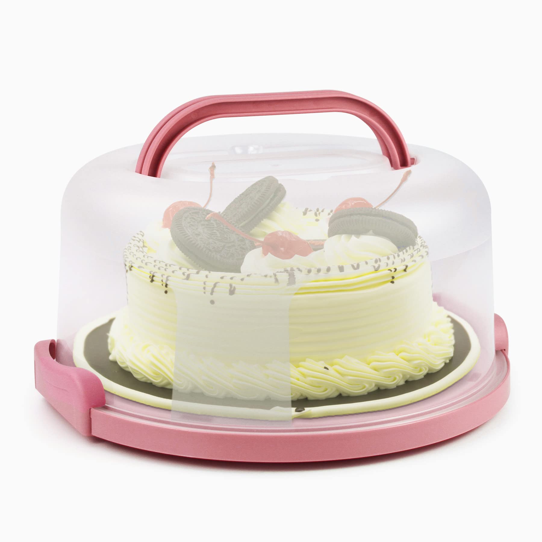 Zoofen Plastic Cake Carrier With Handle 10In Cake Holder Cake Stand With Lid Pink Cake Container For 10In Cake Round Cake Carrie