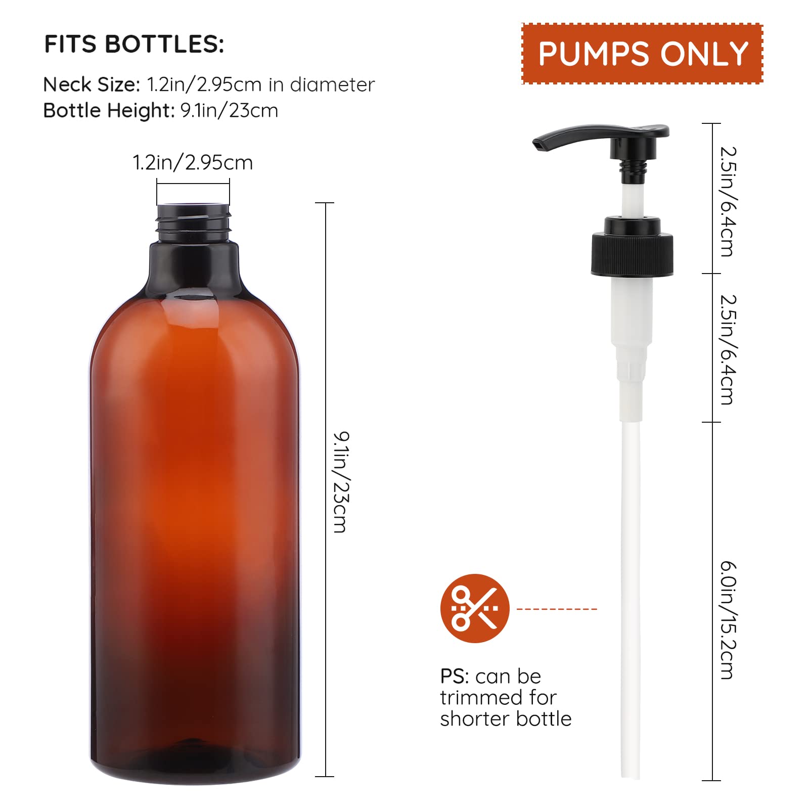 Segbeauty Lotion Dispenser Pump Head, 3 Pack Shower Bottle Pump Replacement, Plastic Tube Pump Top Set Fits Bottle Neck 1.2In Sh