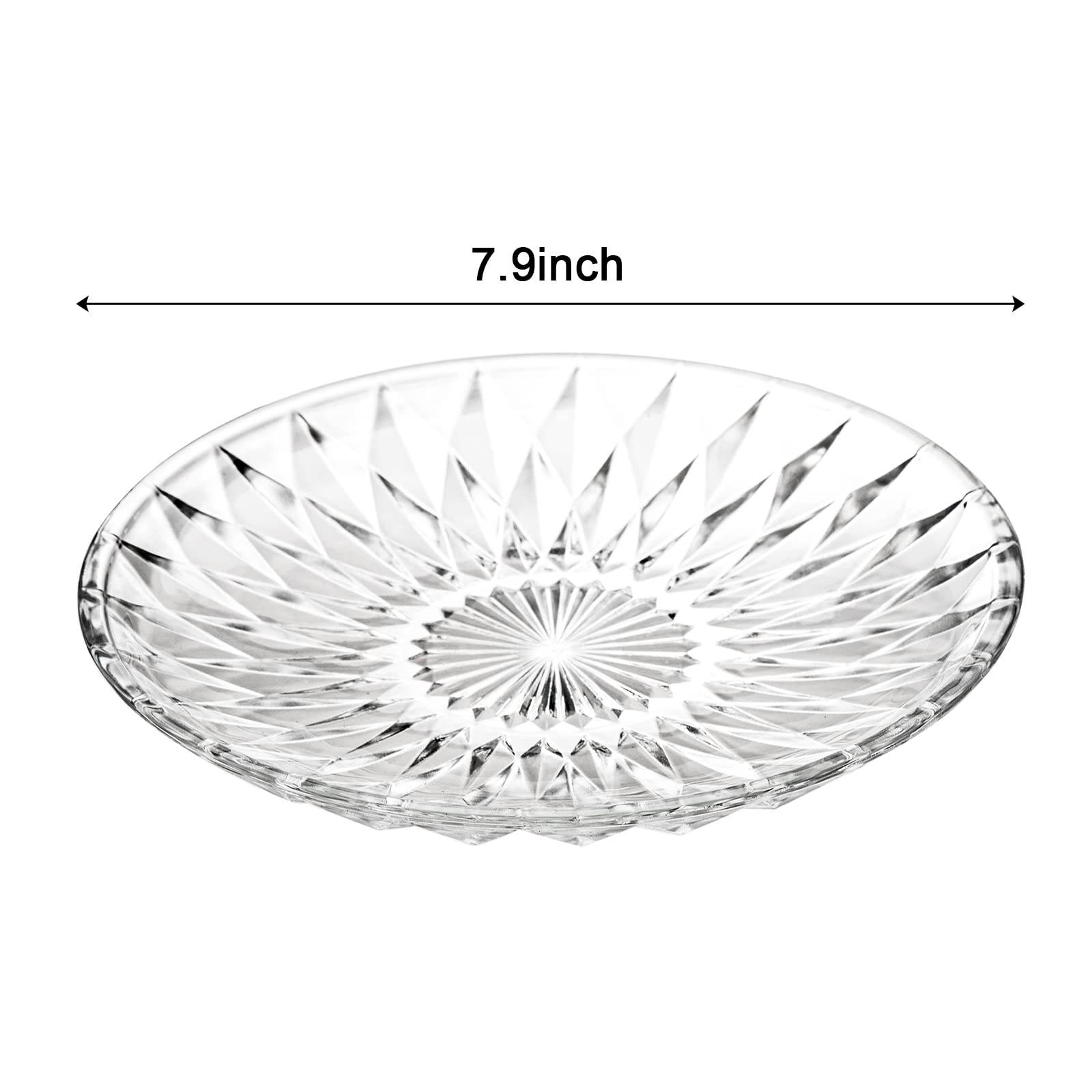 Hiceeden Set Of 12 Crystal Glass Salad Plate, 8 Inch Round Clear Dessert Plates Restaurant Serving Party Plates For Fruits, Snac