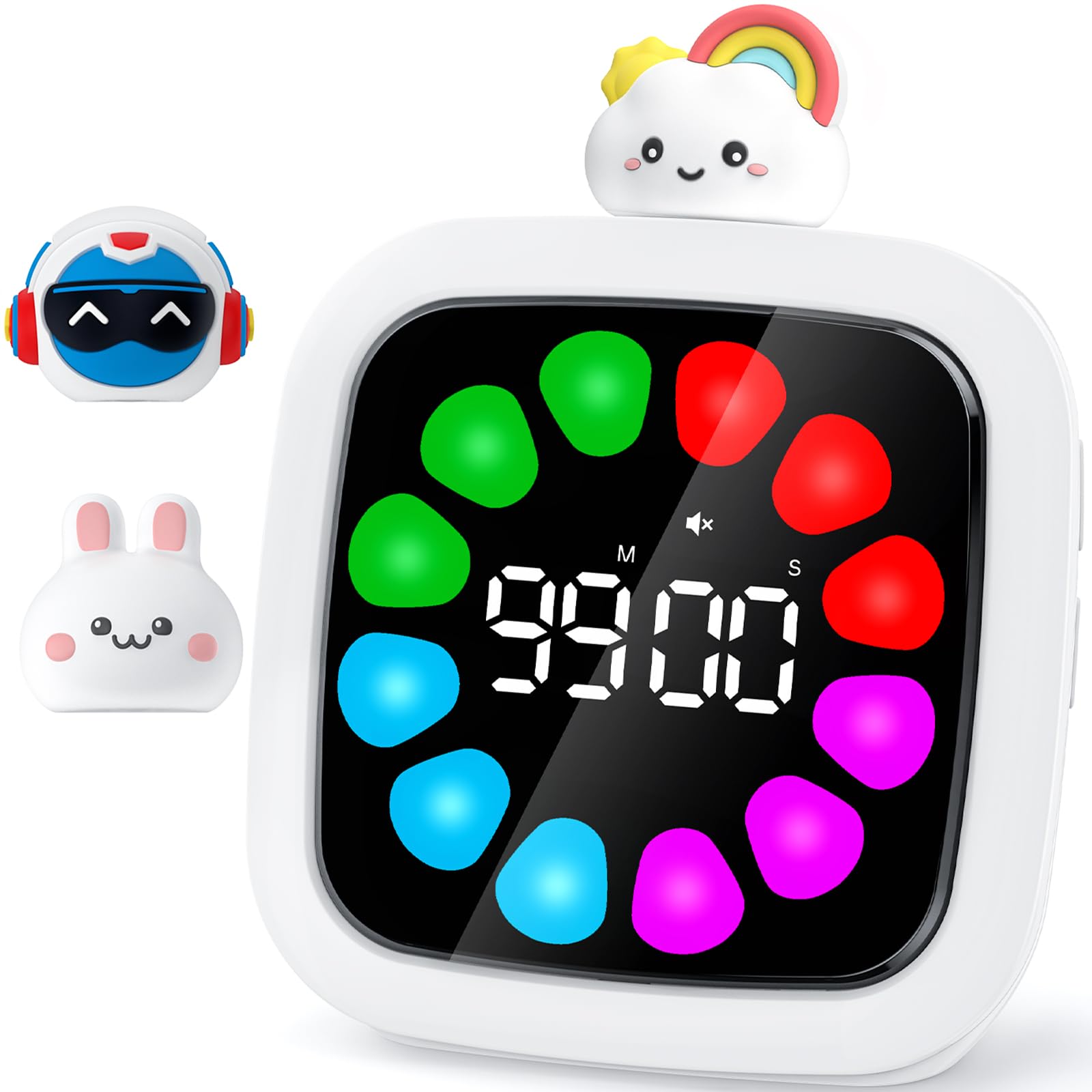 Yunbaoit Digital Visual Timer for Kids, Rechargeable 99-Minute Silent Countdown Timer with 19 Ringtones, 9 Optional DIY Color Pe