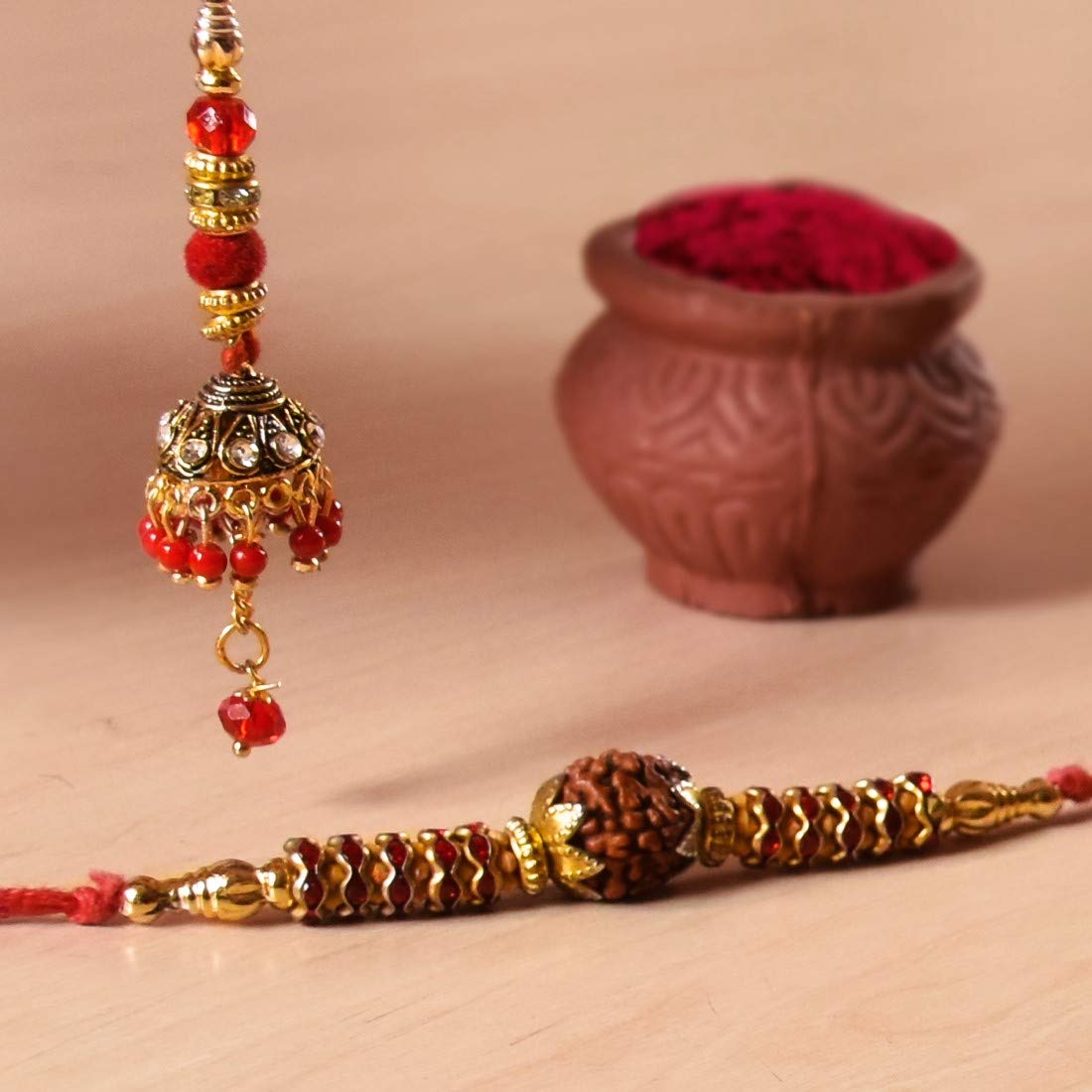 Indigifts Satin Favourite Brother and Sister in Law Printed Cushion Cover with Filler, Rudraksha and Lumba Rakhi Set for Bhaiya