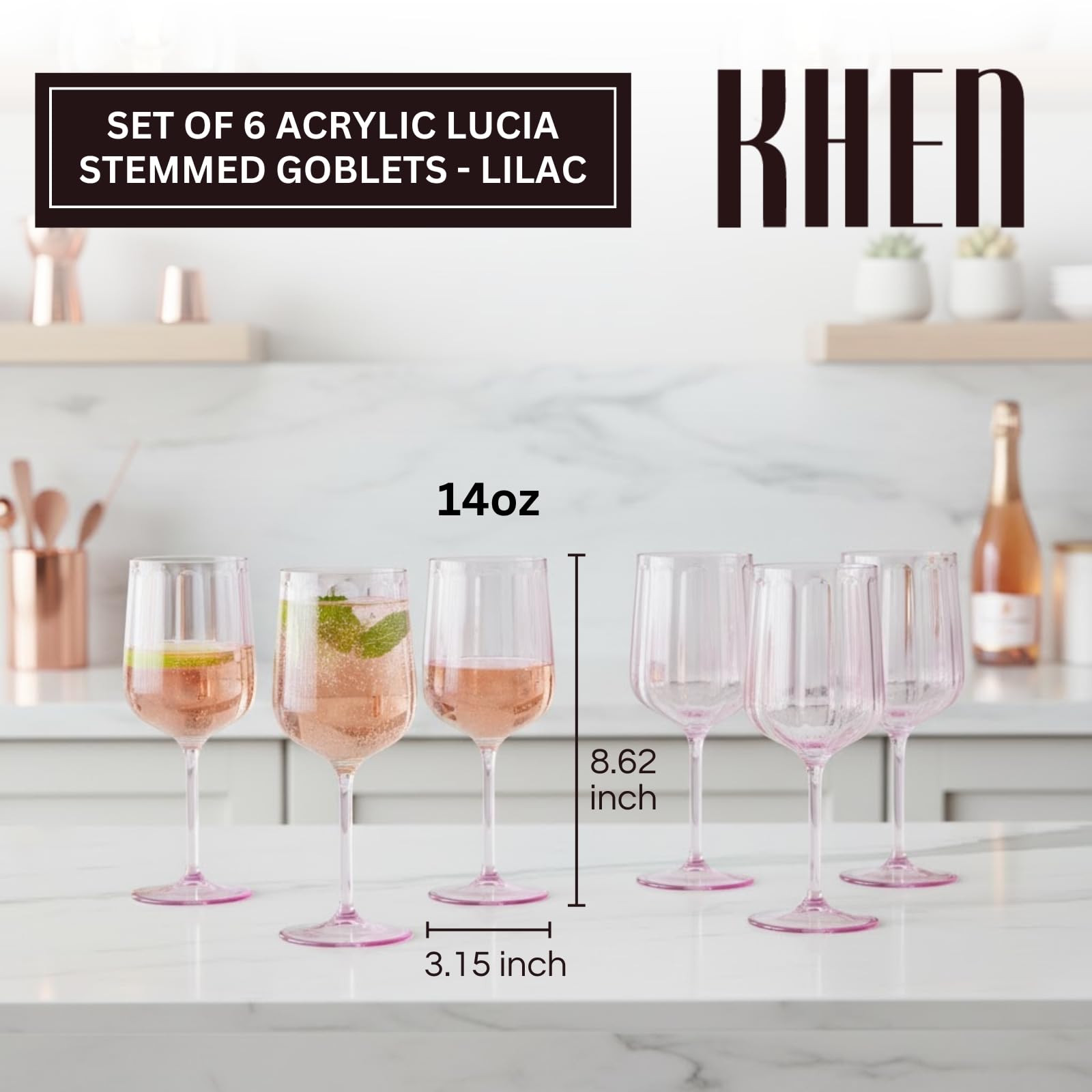 Khen Acrylic Lucia Stemmed Goblets -  Set of 6 | 14oz | Lilac