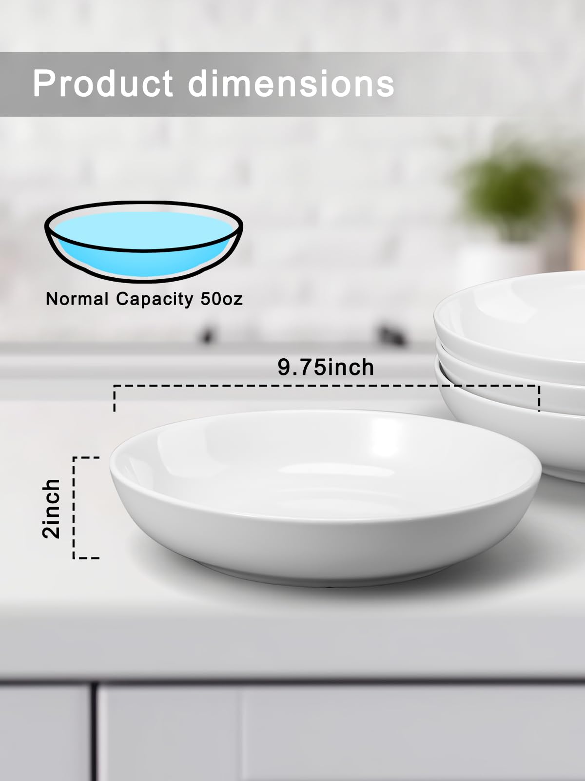 Y Yhy 9.75'' Large Pasta Bowls, 50 Ounces Big Salad Bowls, Ceramic Serving Bowl Set Of 4, Wide And Shallow Bowls Set, Microwave