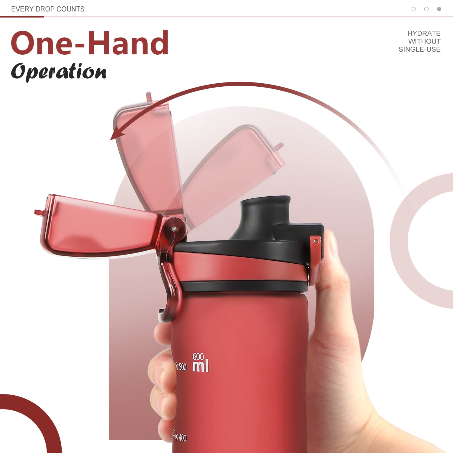 Opard Peak Water Bottle 20 Oz Bpa Free Tritan Plastic Leak Proof Flip Top For School Kids Sports Gym Yoga Camping (Red)