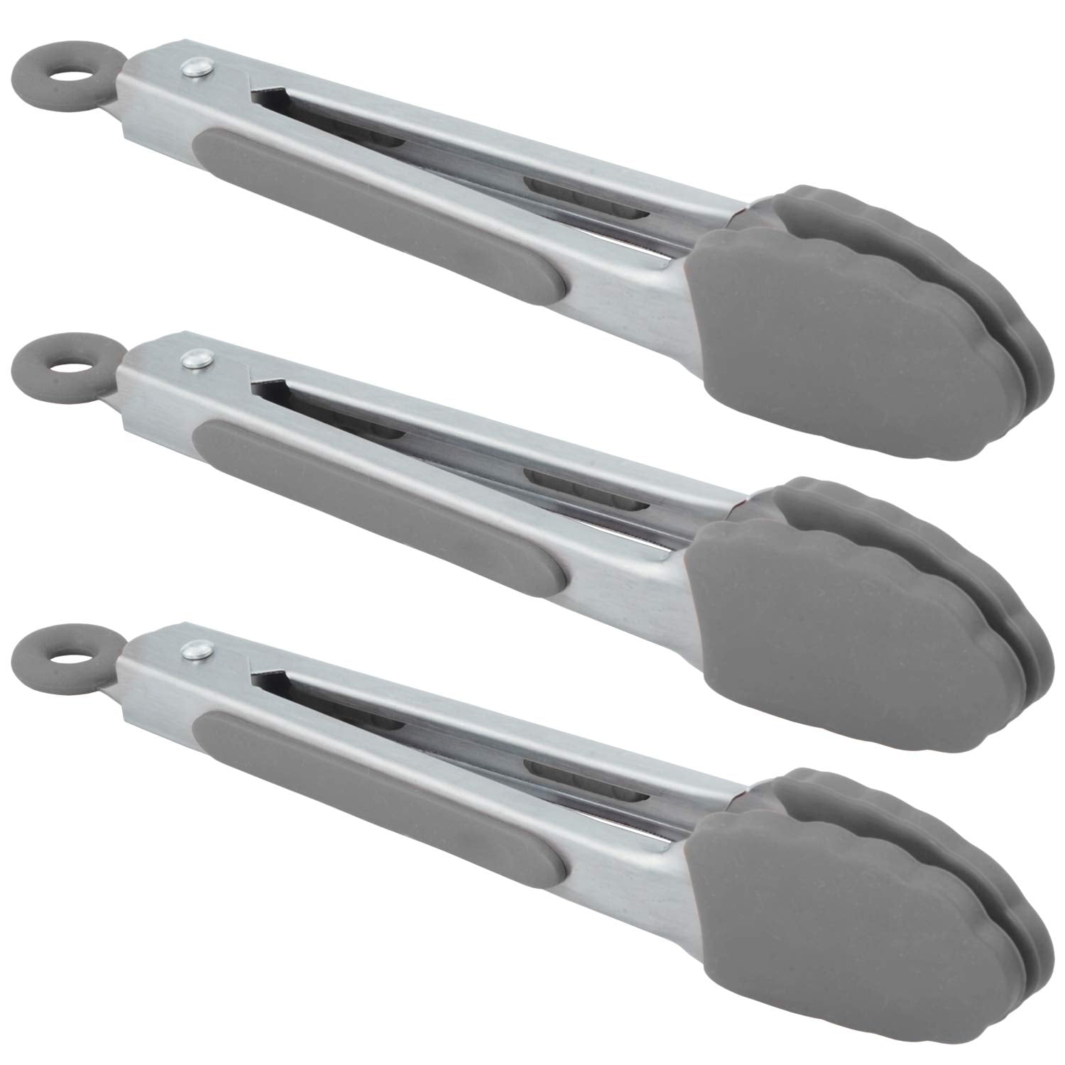 Hinmay Mini Tongs With Silicone Tips 7 Inches Stainless Steel Appetizer Tongs, Set Of 3 (Gray)