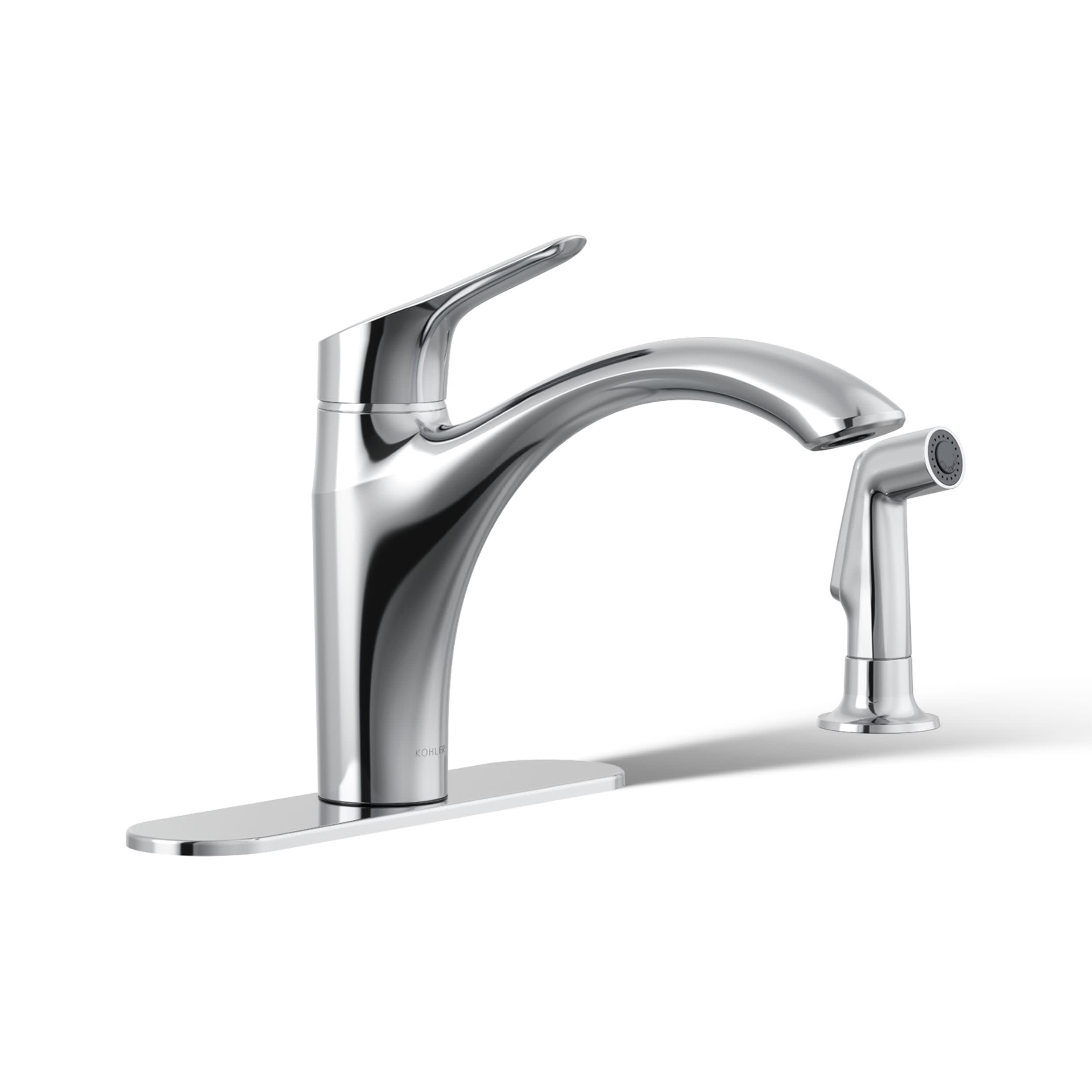 KOHLER 30470-CP Rival Swing Spout Kitchen Sink Faucet with Side Sprayer, High-Arch Single Handle, Temperature Memory, Corrosion 