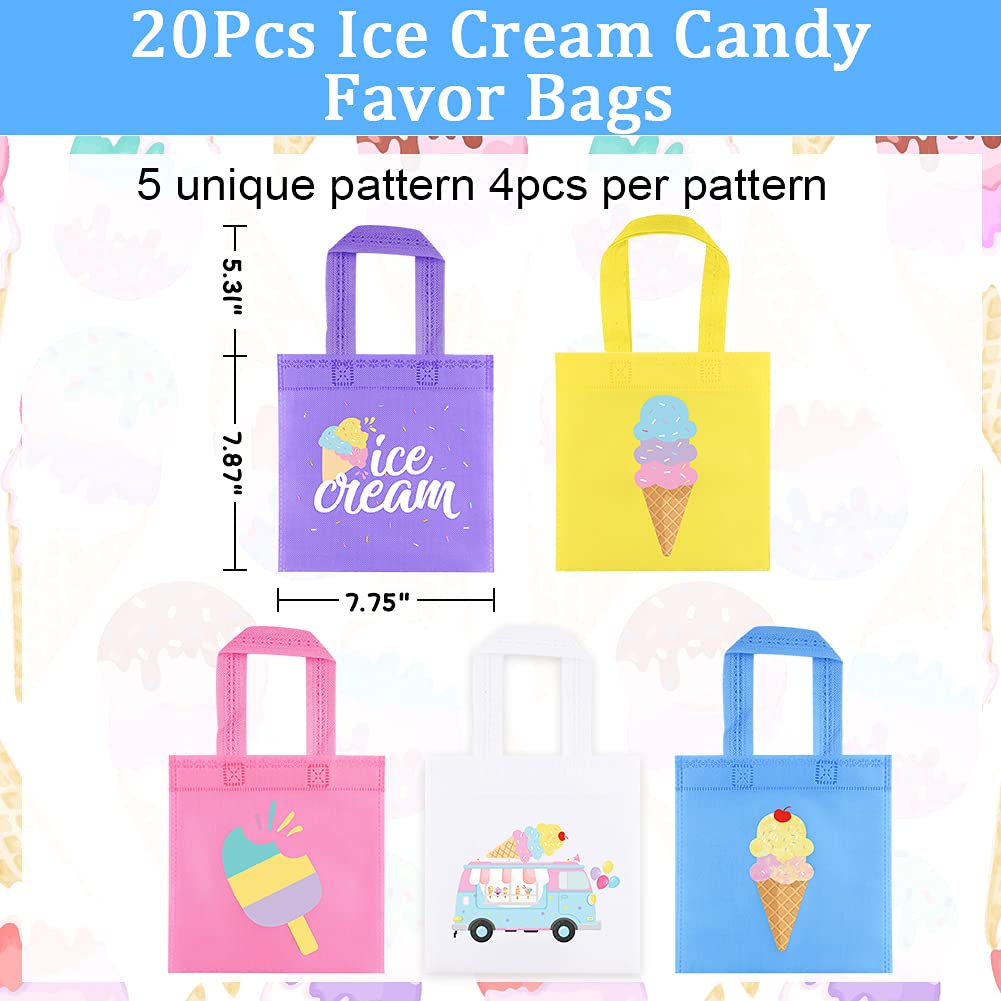 20Pcs Ice Cream Party Favor Bags, Ice Cream Reusable Non-Woven Gift Bag, Ice Cream Goodie Candy Tote Bag For Kid'S Ice Cream The