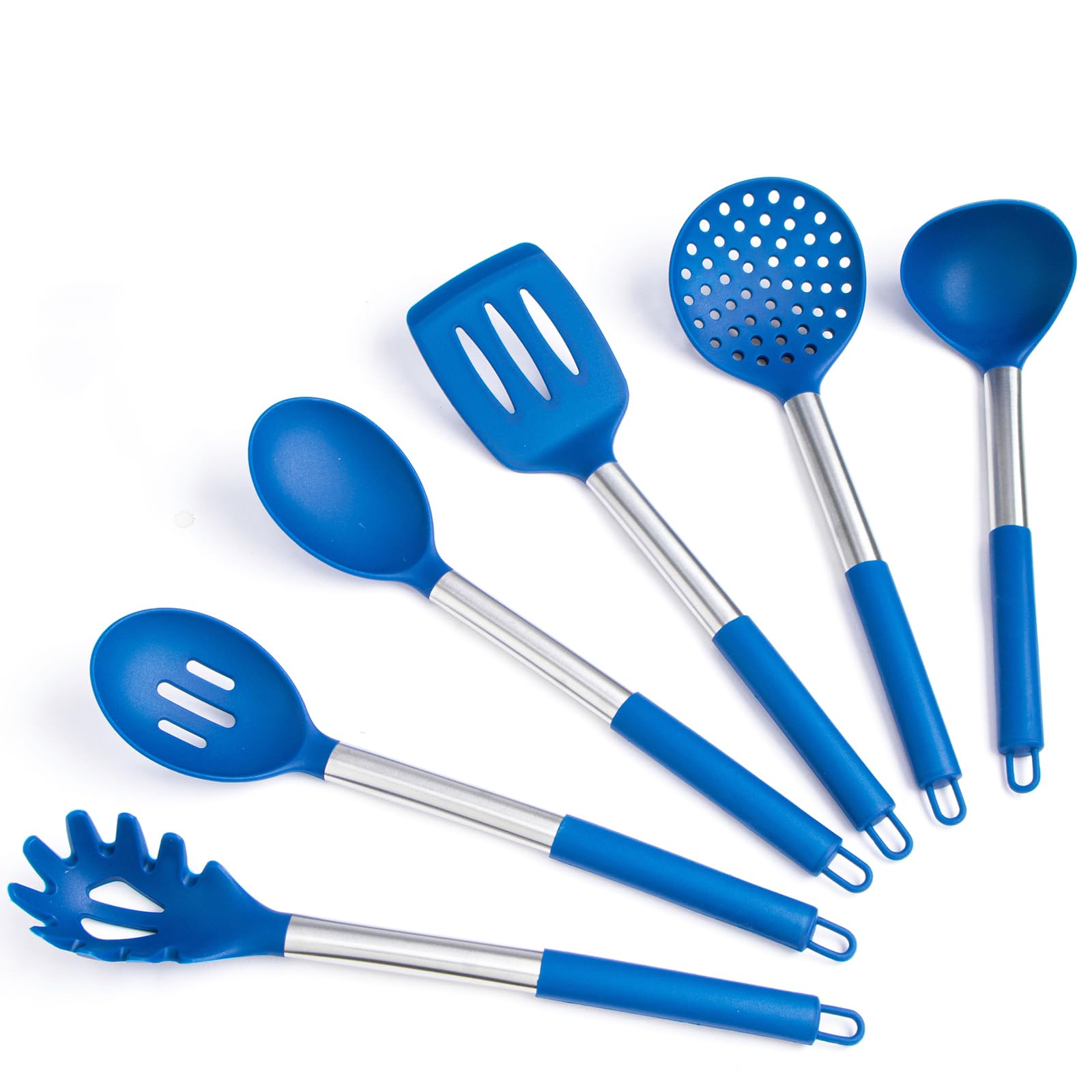 Silicone Kitchen Utensils Set - Culinary Couture 6-Pieces Blue Silicone Cooking Utensils Set For Nonstick Cookware - Stainless S