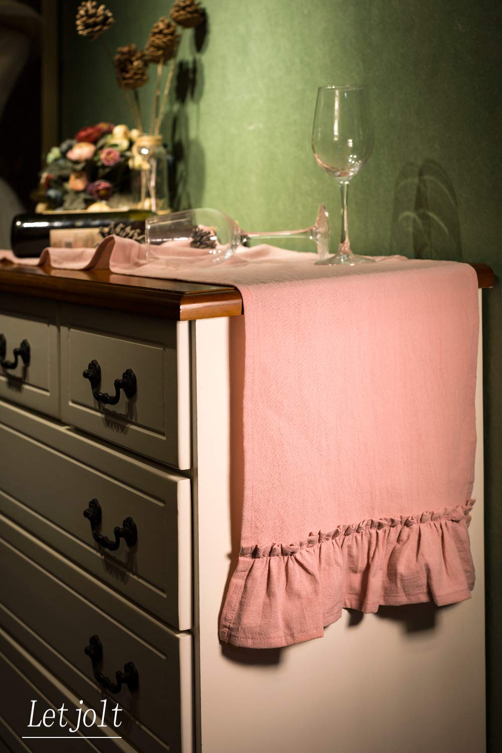 Pink Table Runner Rustic Table Runner Cotton Fabric Table Decor Wedding Baby Shower Home Kitchen Birthday Party, Pink 12X108 Inc