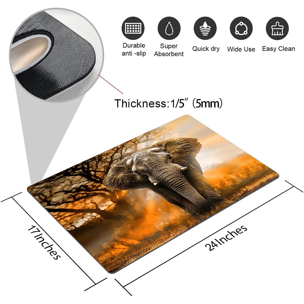 Ohtmtho 17''X24'' Bathroom Rugs Non Slip Washable Bath Mat Small Door Floor Mat Printed With African Elephant Orange