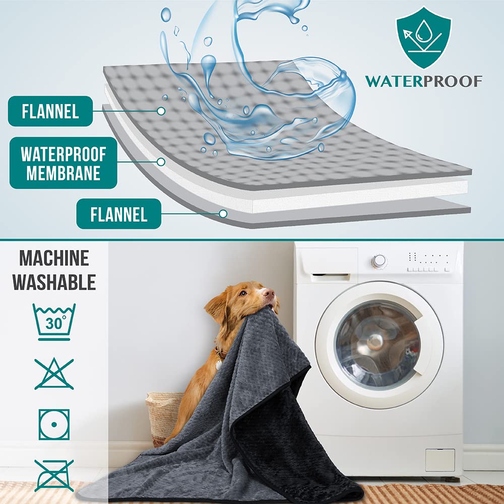 Petami Waterproof Fleece Dog Blanket, Pet Blanket Small Medium Large Dogs, Waffle Textured Throw Bed Couch Protector Indoor Cat