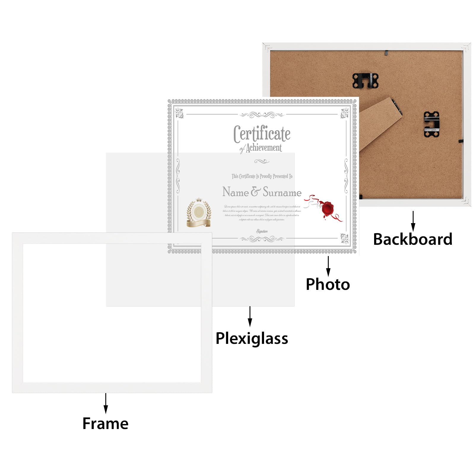HORLIMER 8.5 x 11 Picture Frame Set of 15, White Photo Frames 8.5 by 11 for Certificate Diploma Document, Wall Hanging or Tablet