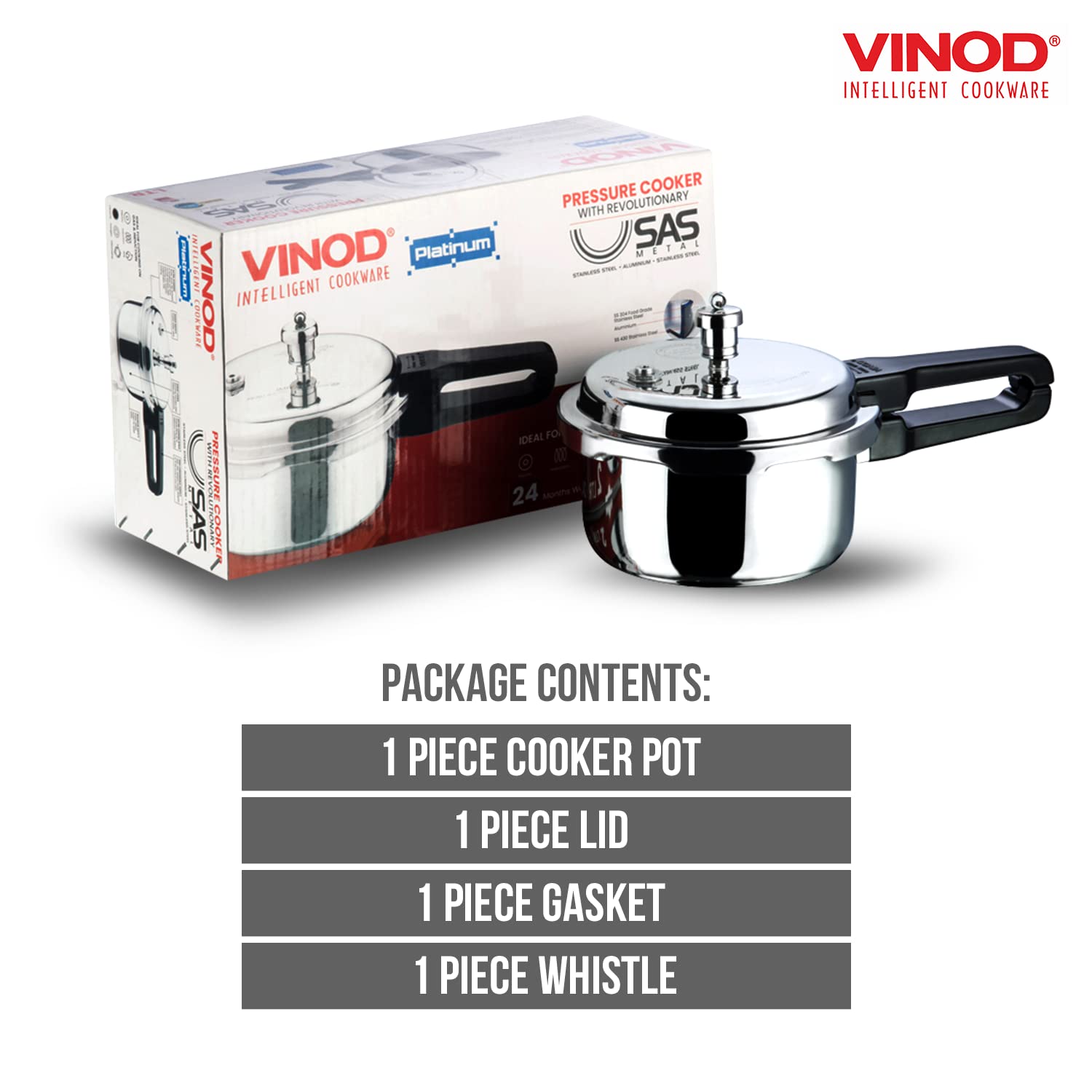 Vinod Pressure Cooker Stainless Steel - Outer Lid - 2 Liter - Induction Base Cooker - Indian Pressure Cooker - Sandwich Bottom -