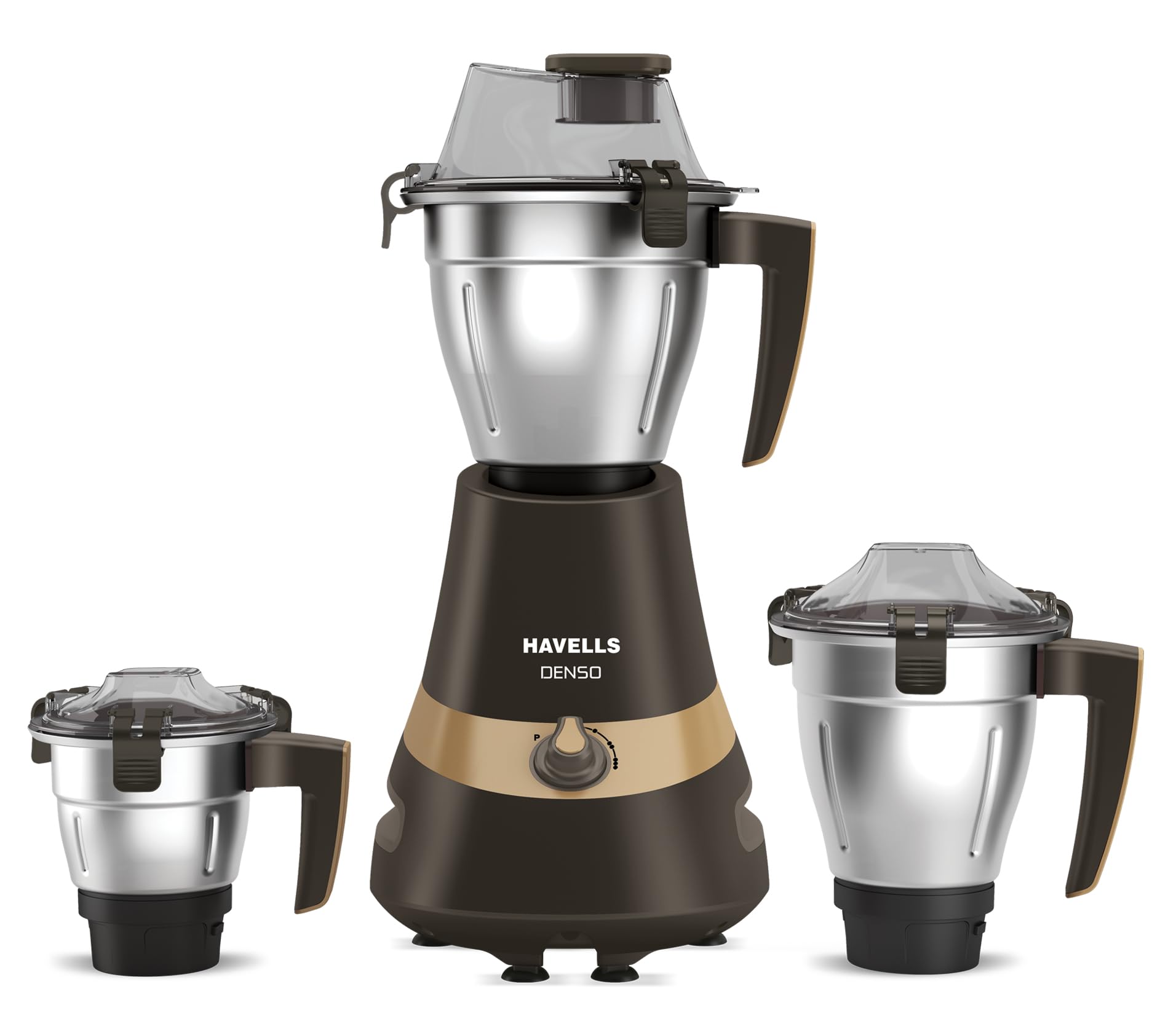 Havells Denso Heavy Duty 900 Watts 3 Jar Mixer Grinder | Ball Bearing Copper Motor | Large Break Resistant Alluminium Collar Jar