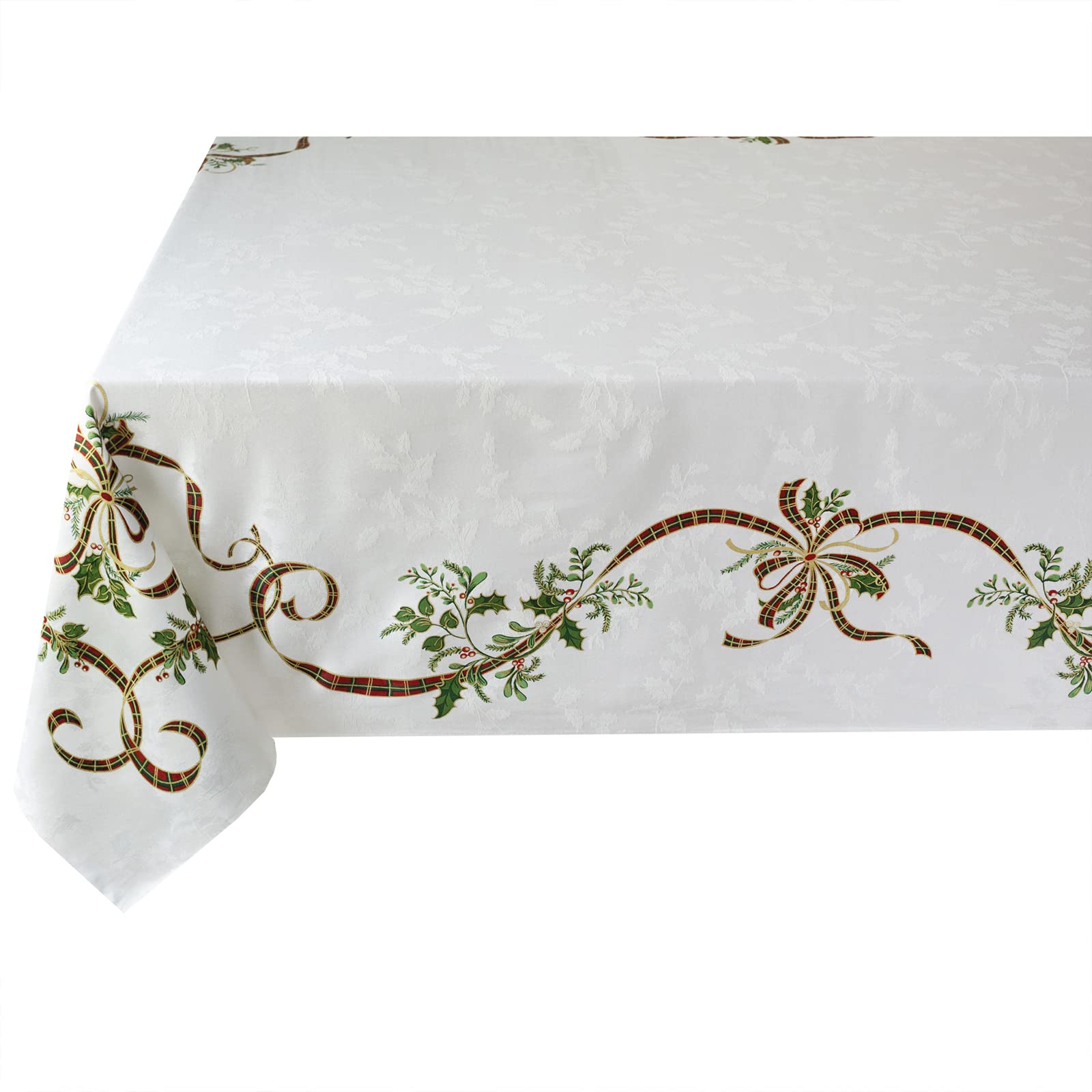 Benson Mills Merry Ribbons Engineered Printed Jacquard Fabric Christmas Table Cloth  Elegant Christmas Tablecloth for All Holiday and Winter (60'' x 84'' Rectangular)