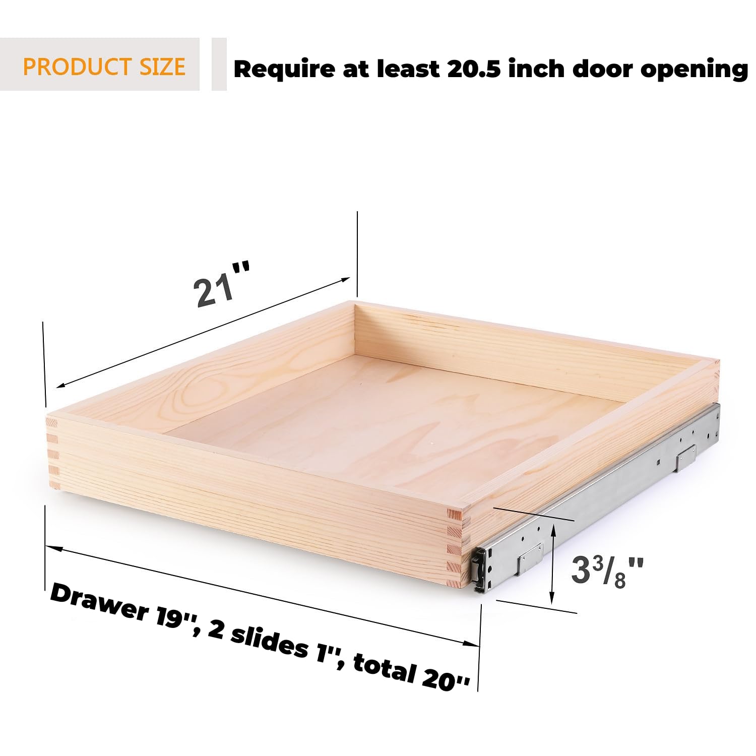 Mulush Pull Out Cabinet Drawer, 20   W X 21   D Soft Close Slide Out Wood Drawer Storage Organizer For Kitchen, Requires At Leas