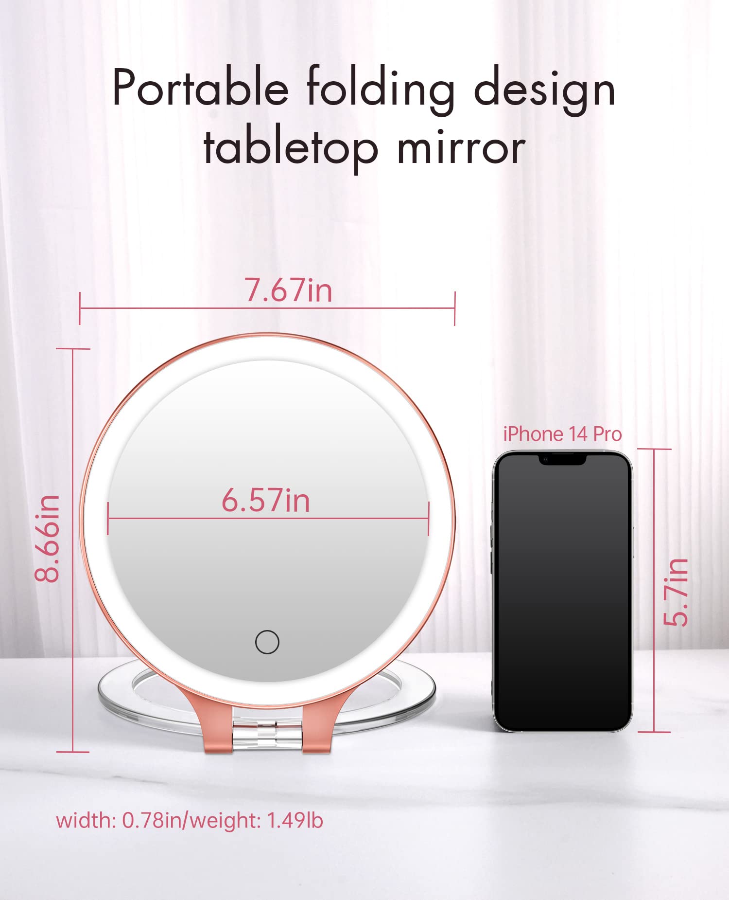 Fascinate Magnifying Mirror 10X 1X Double Sided Magnification Makeup Vanity Mirror Rechargeable Lighted Mirror With 3 Color Sett