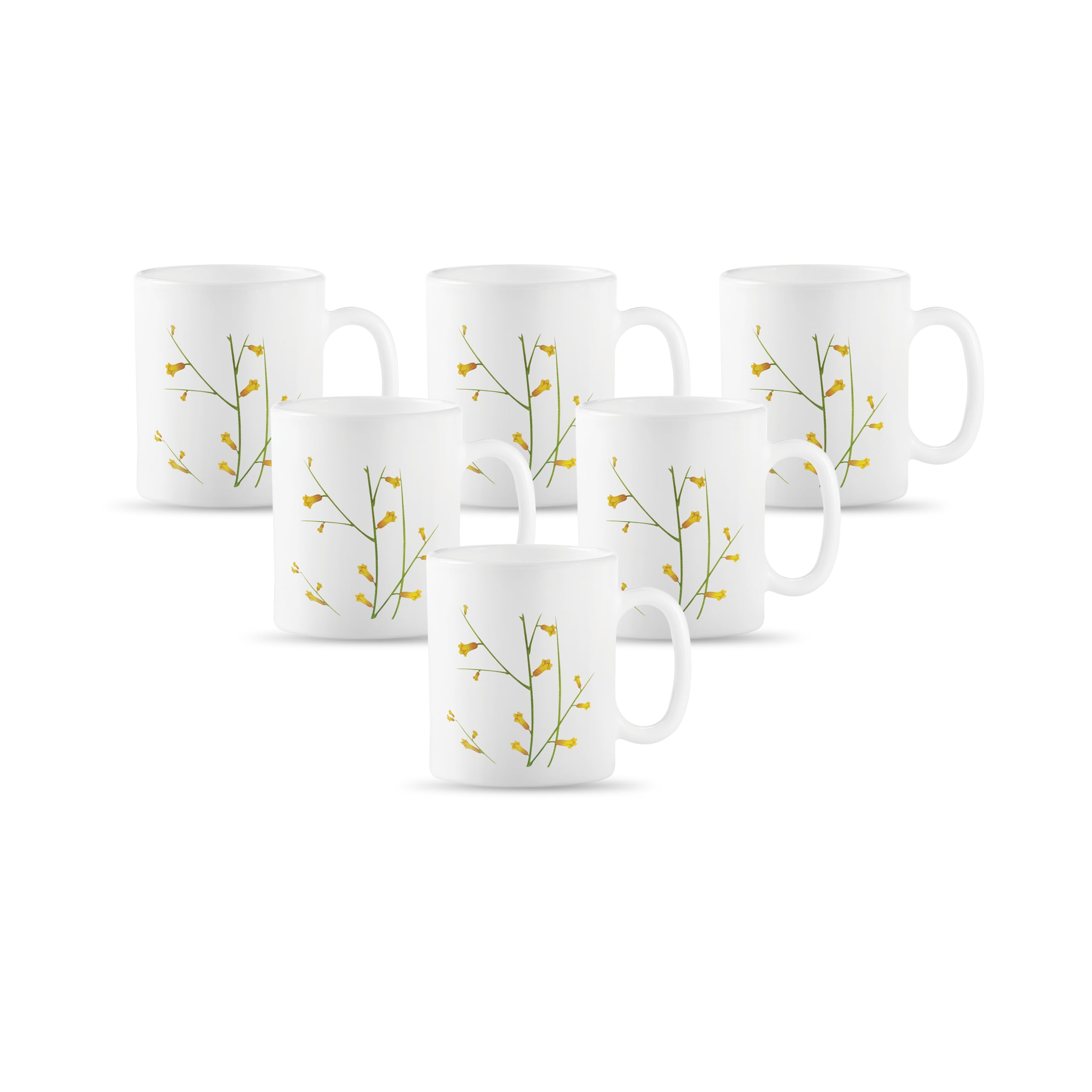 La Opala Diva, Opal Glass Crockery | Coffee Mug Cylinder Medium, Set of 6 | Citron Weave, 250 ml | for Tea & Coffee | Microwave 