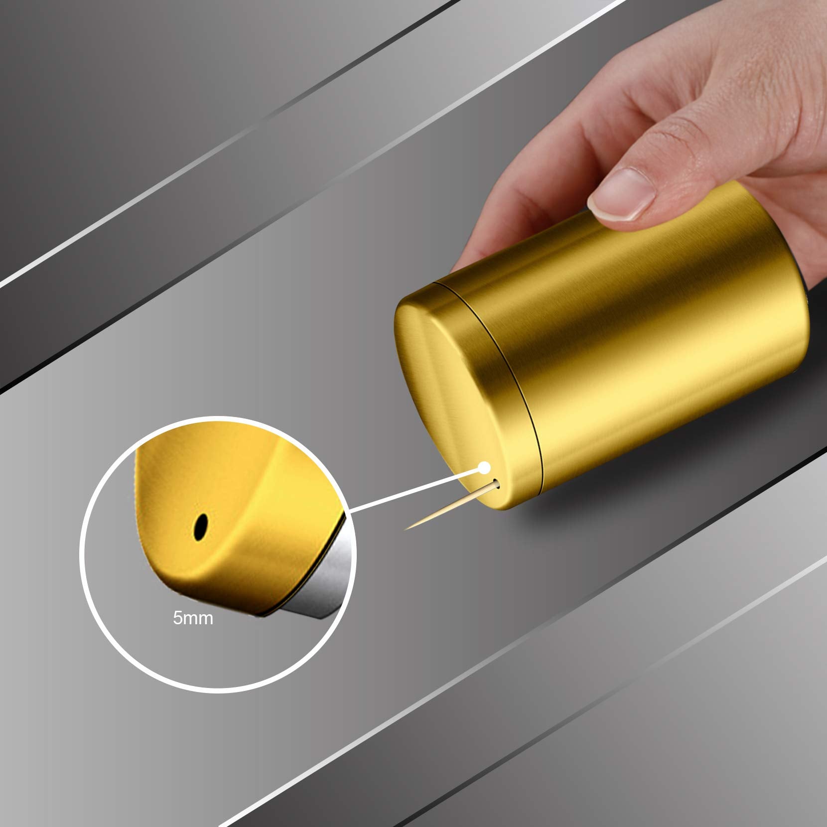 YIFOCUS Stainless Steel Toothpick Holder Dispenser Quality Home Tooth Picks Lot Container with 500 Pieces Bamboo Toothpicks for Teeth and Appetizer (Golden