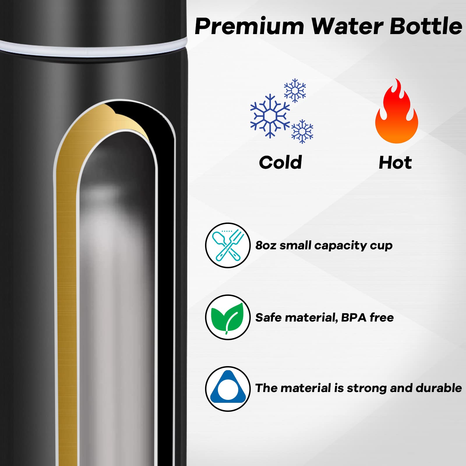 Dandat 3 Pieces Slim Insulated Water Bottle Skinny Water Bottles For Backpacks Small Mini Stainless Steel Tumbler Cup For Coffee