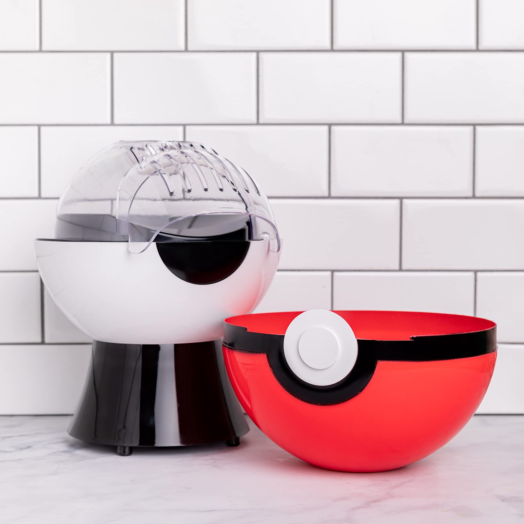 Uncanny Brands Pokemon Poke Ball Popcorn Maker - 8.74" Plastic Kitchen Appliance, Model POP-POK-PB2, Red and White
