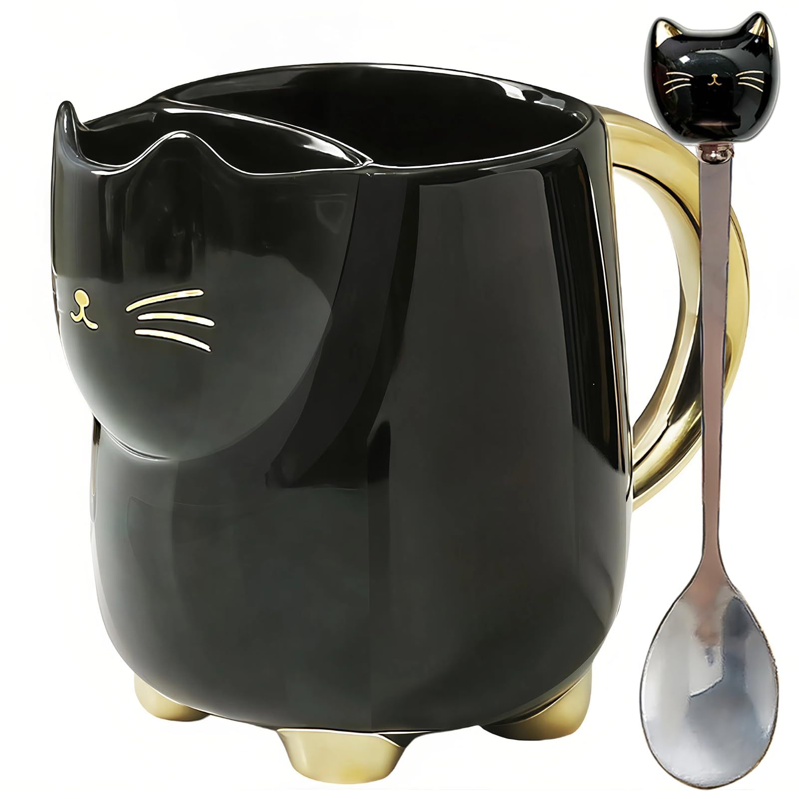 Yuwu 17oz Cat Mug with Tea Bag Holder & Spoon  Cute Ceramic kitty Coffee Cup Gift for Cat Lovers, Women, Girls  Tea Mug for Bi