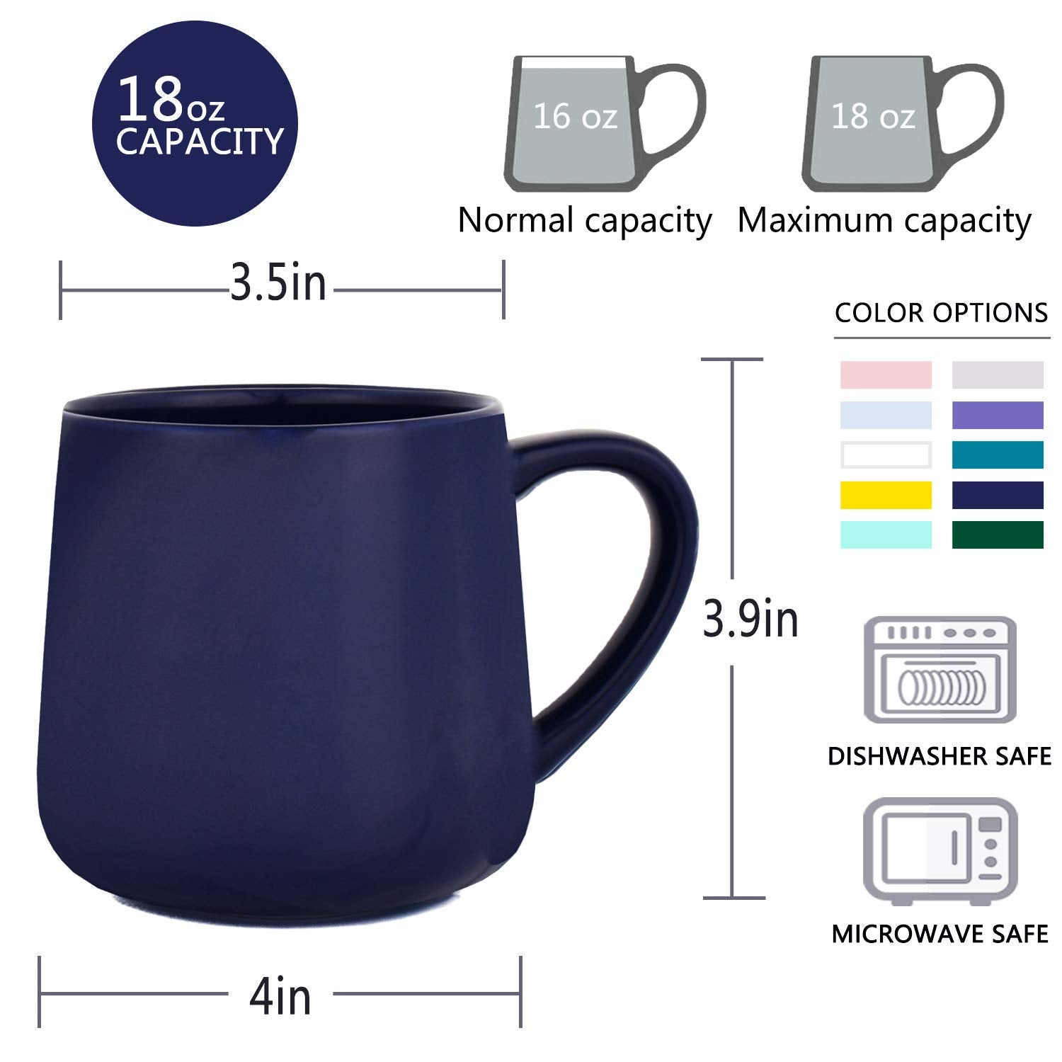 Bosmarlin Large Glossy Ceramic Coffee Mug, Tea Cup For Office And Home, 18 Oz, Suitable For Dishwasher And Microwave, 1 Pack (Ro