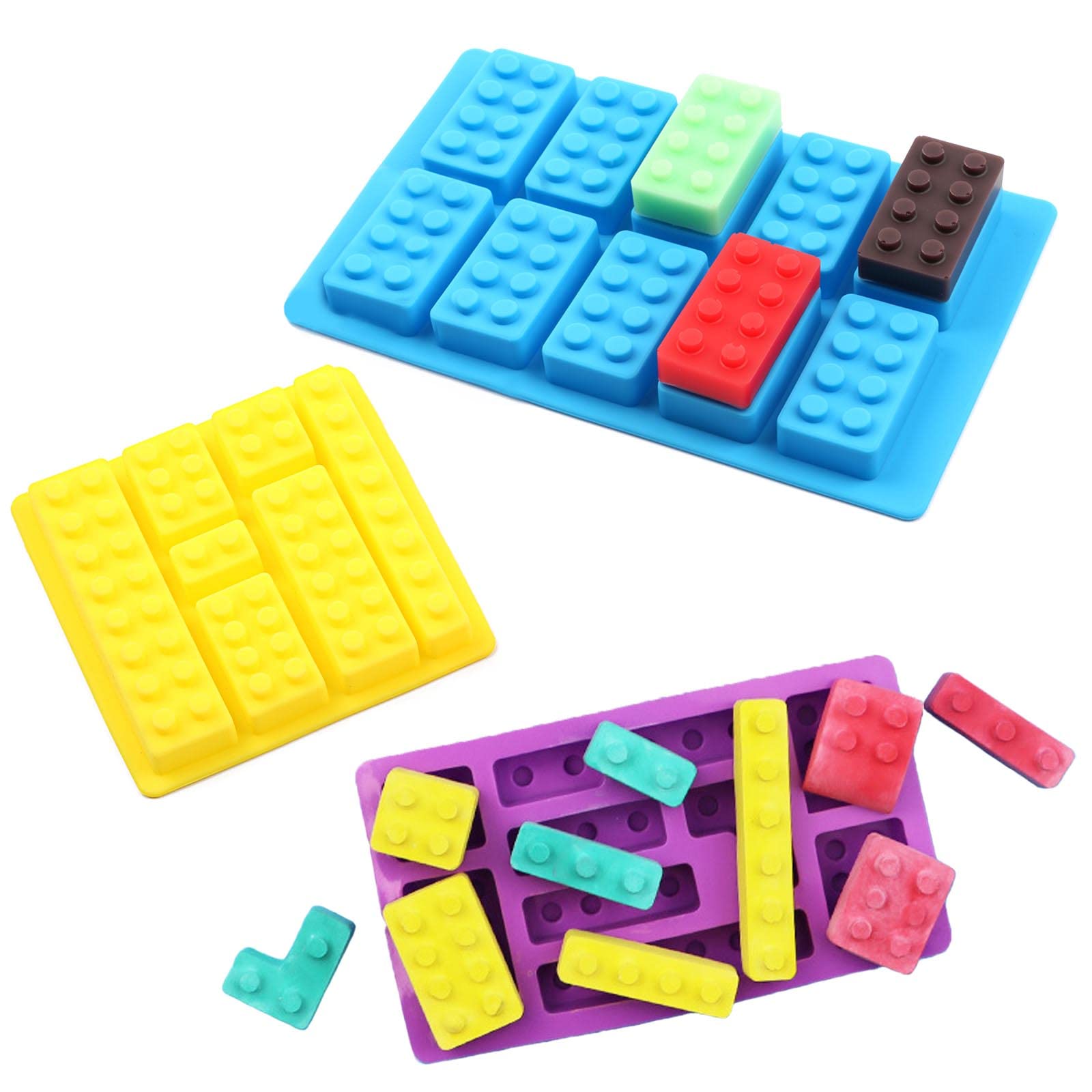 Mivofun Mivofun 3 Pcs Building Block Moulds, Silicone Building Brick Molds, 12 Kinds Of Shapes, Ice Cube Candy Moulds, For Chrld