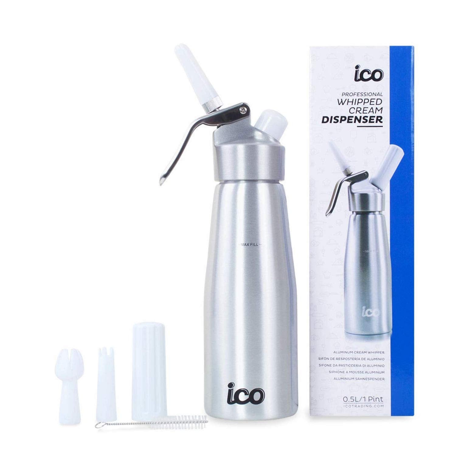 Ico Professional Aluminum Whipped Cream Dispenser For Homemade Whipping Cream, Whipped Cream Maker For Desserts, Dips, Sauces, A