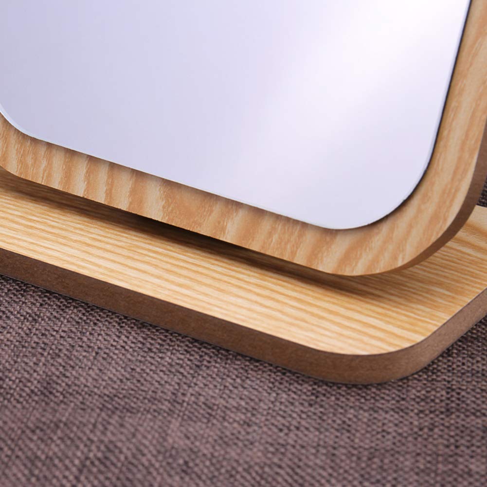 Aestivate Rectangle Compact Table Mirror Standing Wood Framed Mirror Desktop Mirror 90 Degree Rotating Mirror For Makeup Cosmeti