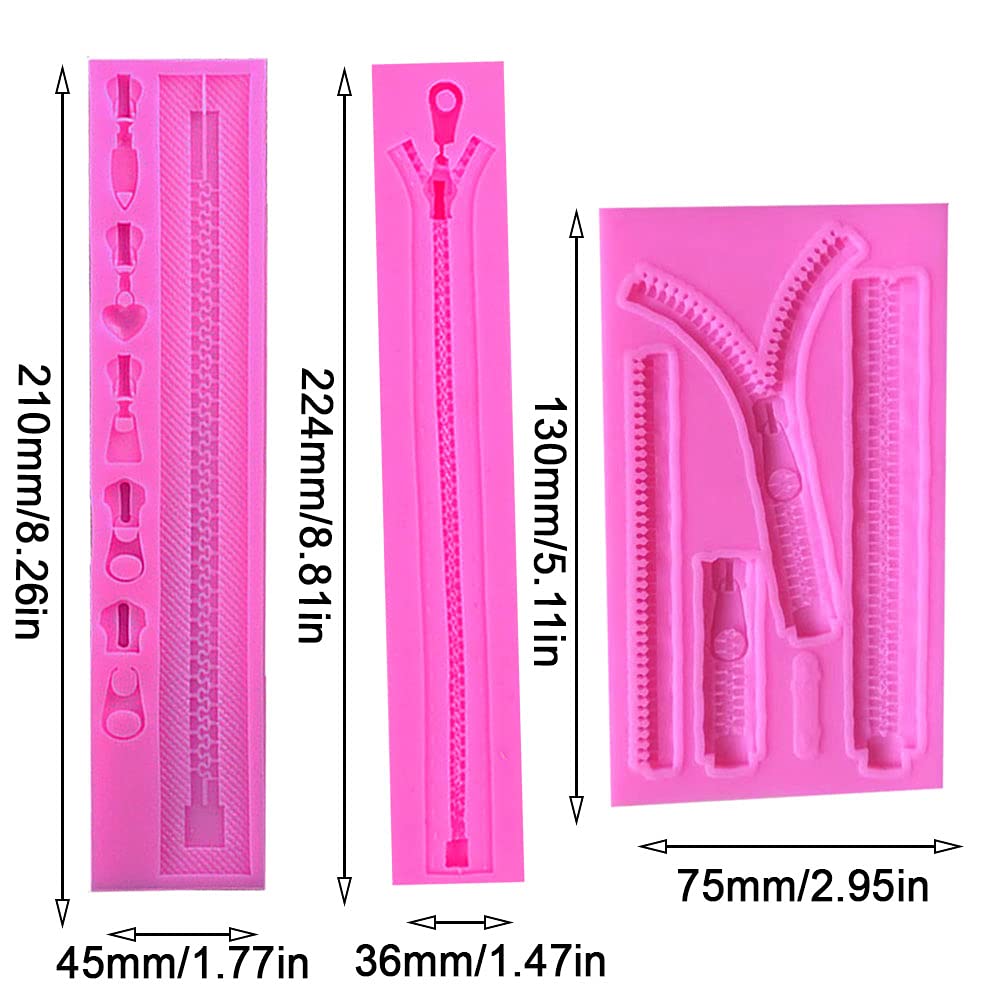 Kuuguu 3 Pcs Zipper Chain Silicone Mold For Diy Cake Cupcake Topper Fondant Chocolate Clay Mould Purse Bag Mold