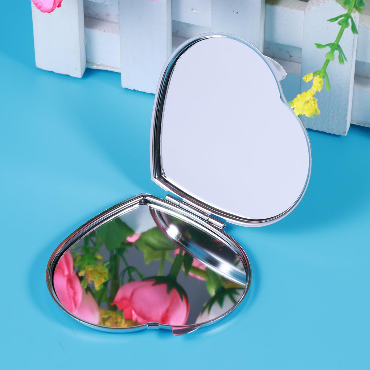 Ultnice Folding Compact Pocket Makeup Mirror Double Sided Handbag Purse Heart Shape Mirror Silver