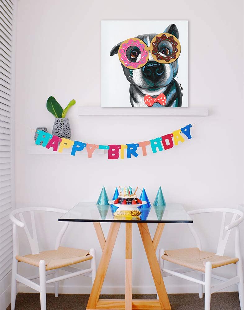 Dog With Glasses Wall Decor Donut Dog Canvas Prints Wall Art Dog Canvas Wall Art For Room Decor Living Home Decoration 20''X20''