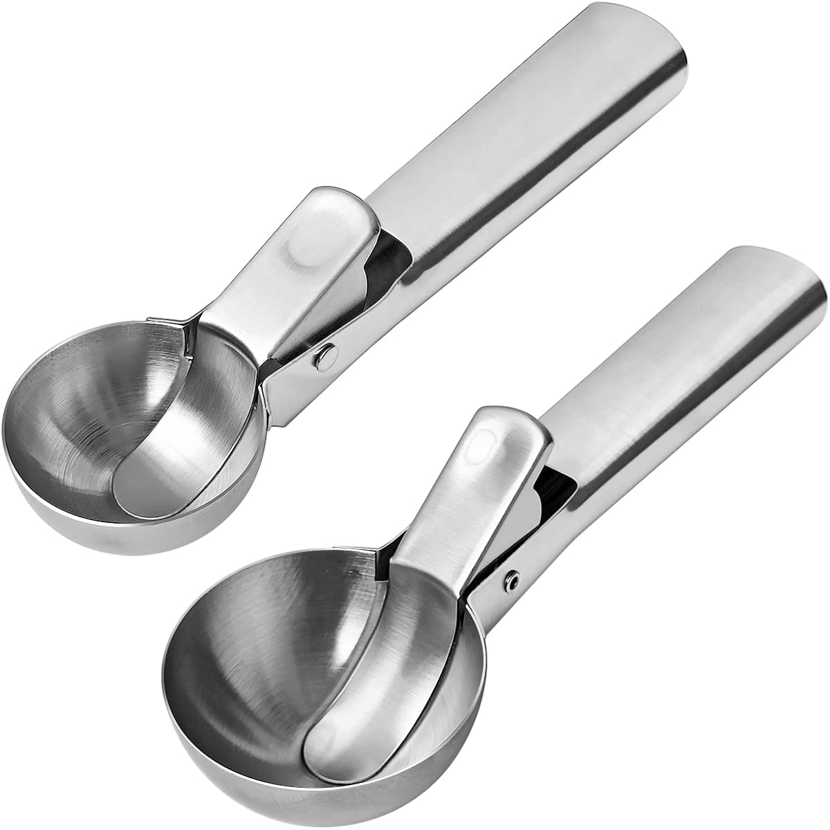 2 Pcs Stainless Steel Ice Cream Scoop, Heavy Duty Ice Cream Scooper With Trigger Metal Icecream Scoop Spoon For Fruit Scoop, Sun