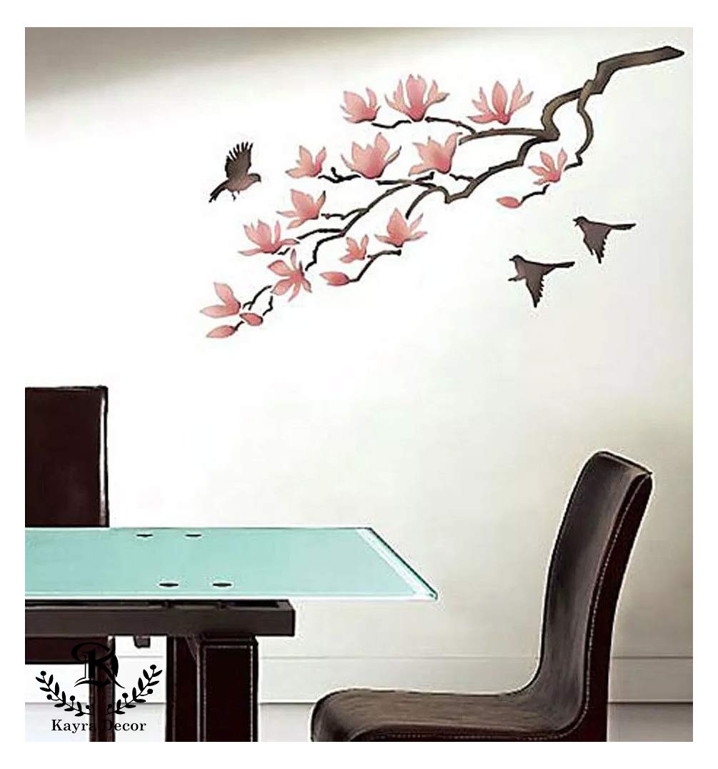 Kayra Decor Stencils For Wall Painting Large Size Tree Branch And The Birds Flower  (72 X 36 Inch) (Khsnt231)