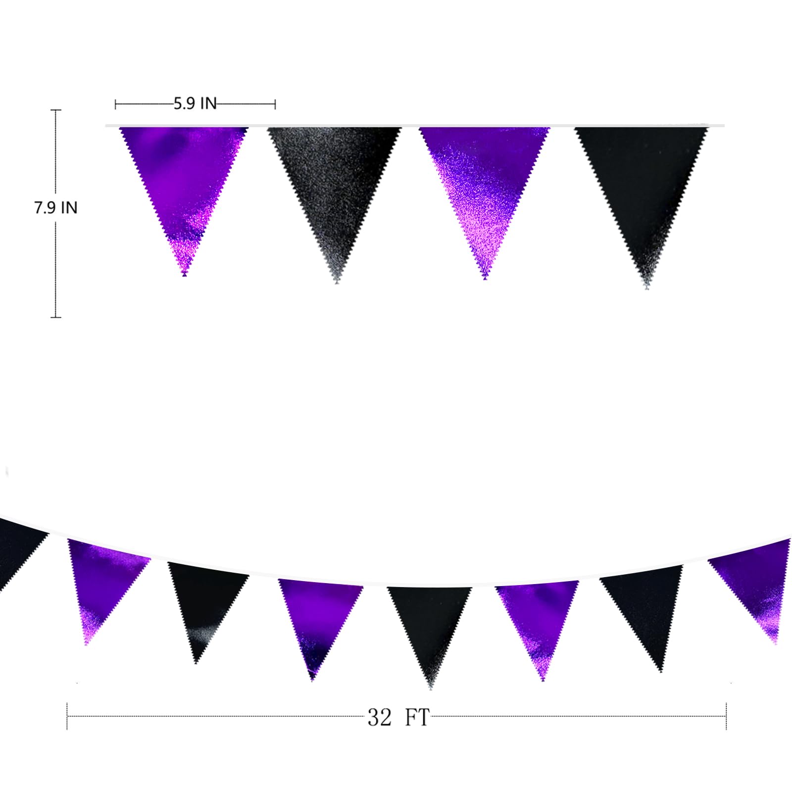 Purple And Black Party Decorations Metallic Fabric Triangle Pennant Banner Flag Bunting Garland For Graduations Birthday Retirem