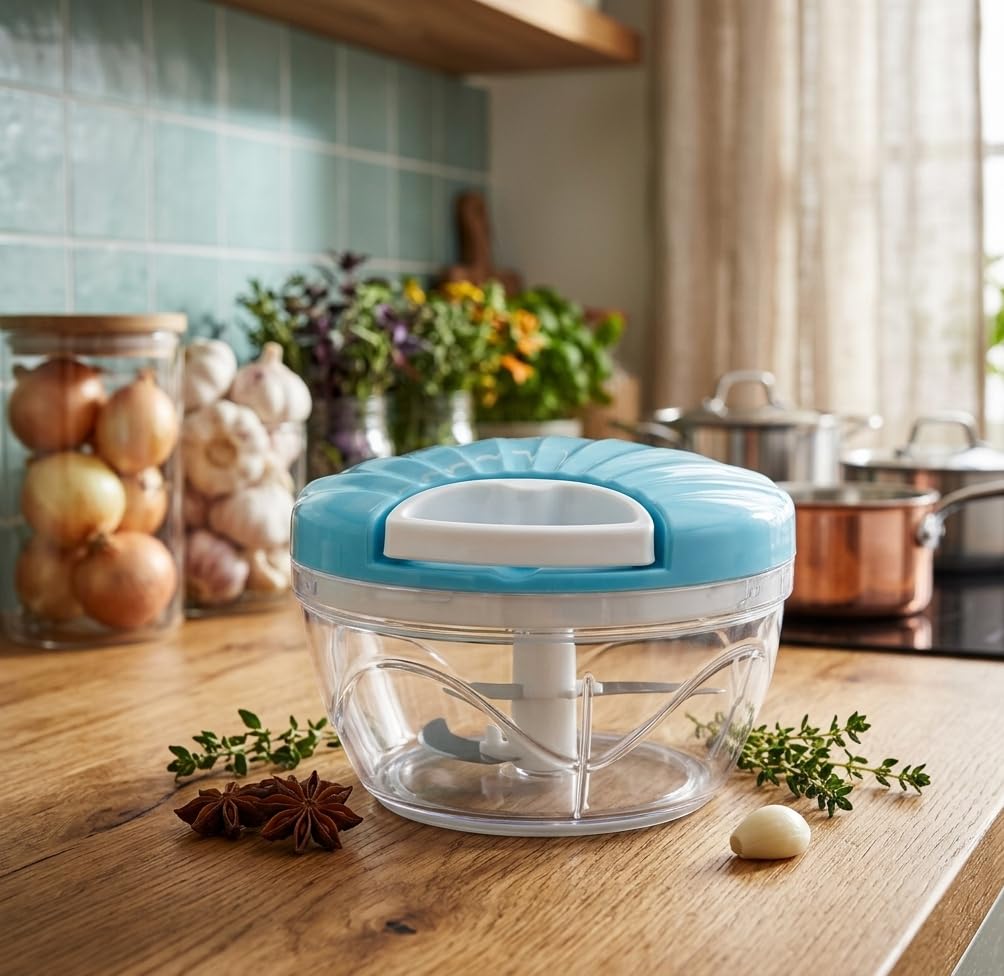 Manual Hand Push Food Chopper For Kitchen  Multipurpose Vegetable & Onion Cutter With Stainless Steel Blades, Portable Mini Foo