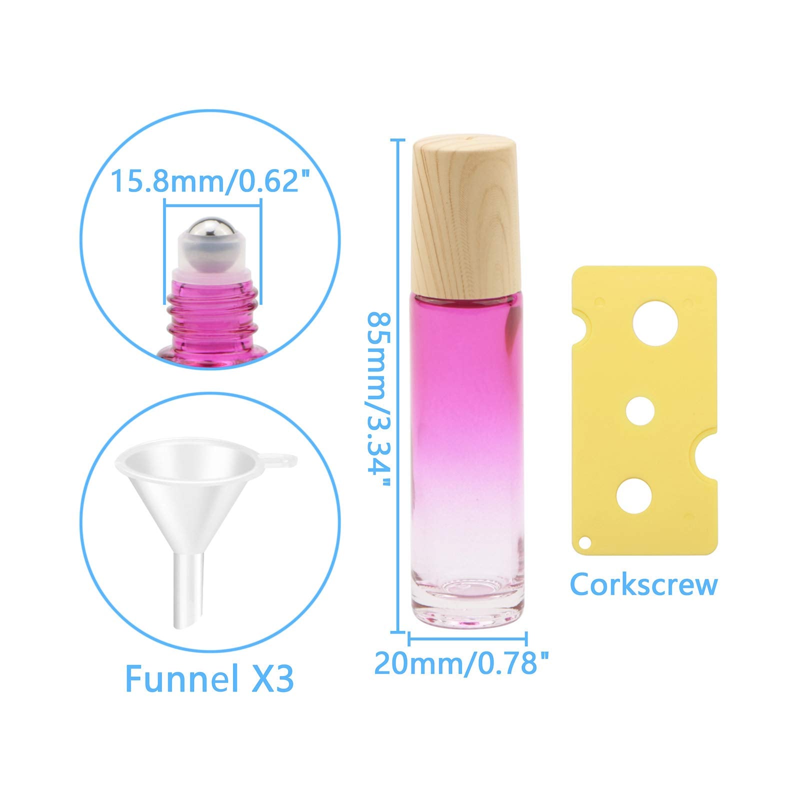 Newzoll 8Pcs Glass Roller Bottles Essential Oils Perfume Roll On Bottles 10Ml (1/3Oz) Rose Red Gradient Rolling Bottles Vials Co