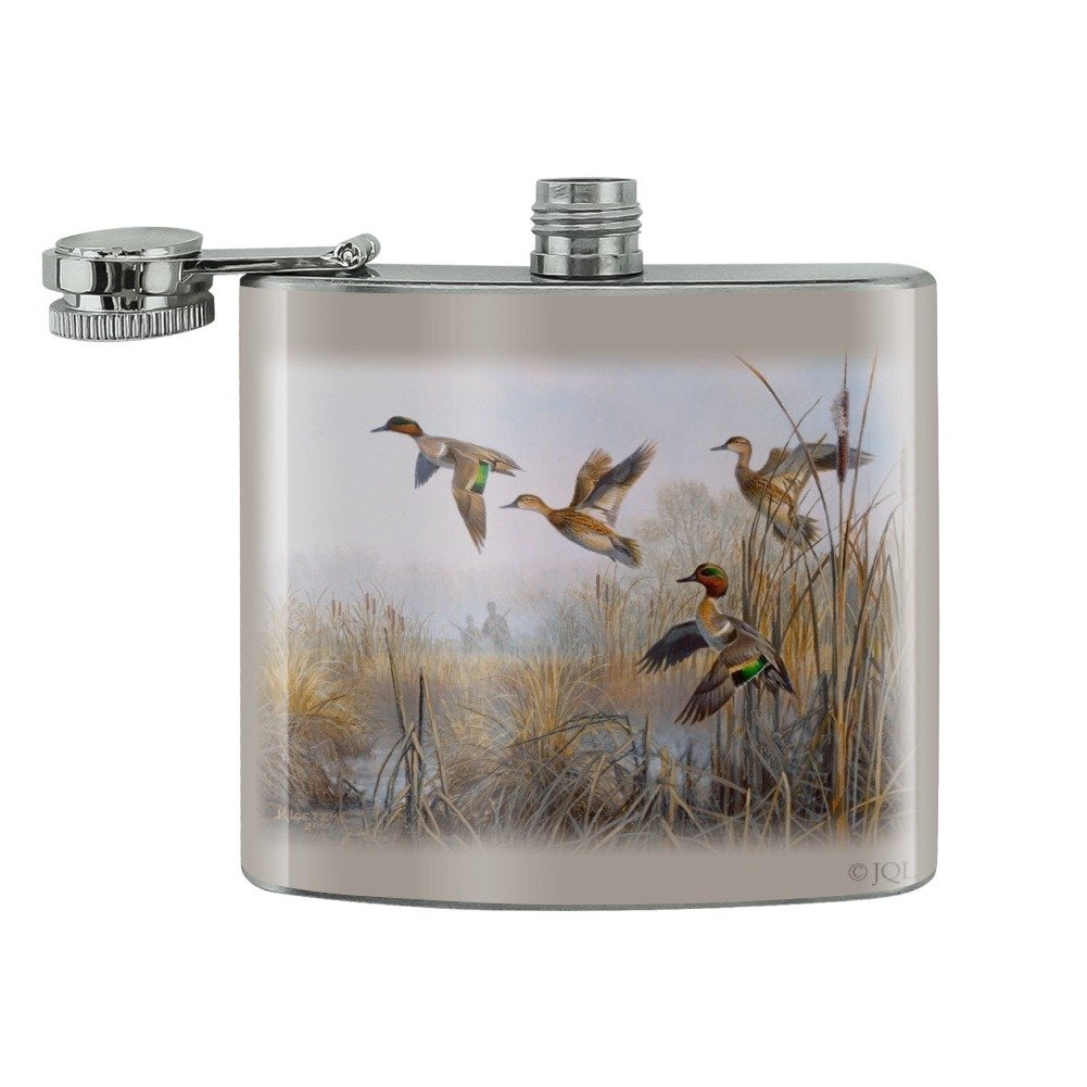 Green-Winged Teal Ducks Taking Flight Hunters Hunting Stainless Steel 5Oz Hip Drink Kidney Flask