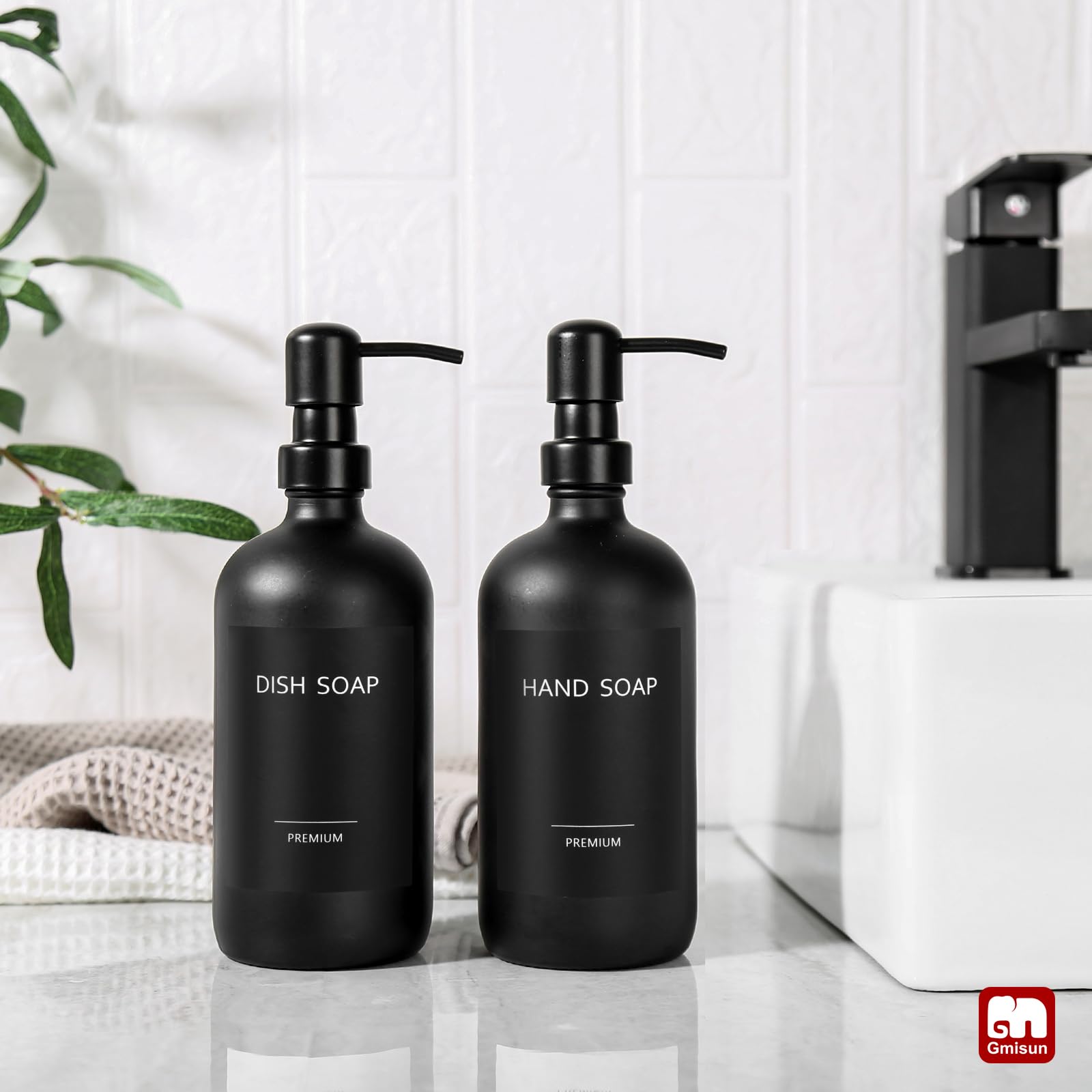 Gmisun Black Soap Dispenser, 2 Pack Matte Black Hand Soap Dispenser Bathroom With Stainless Steel Pump, 16 Oz Glass Hand And Dis