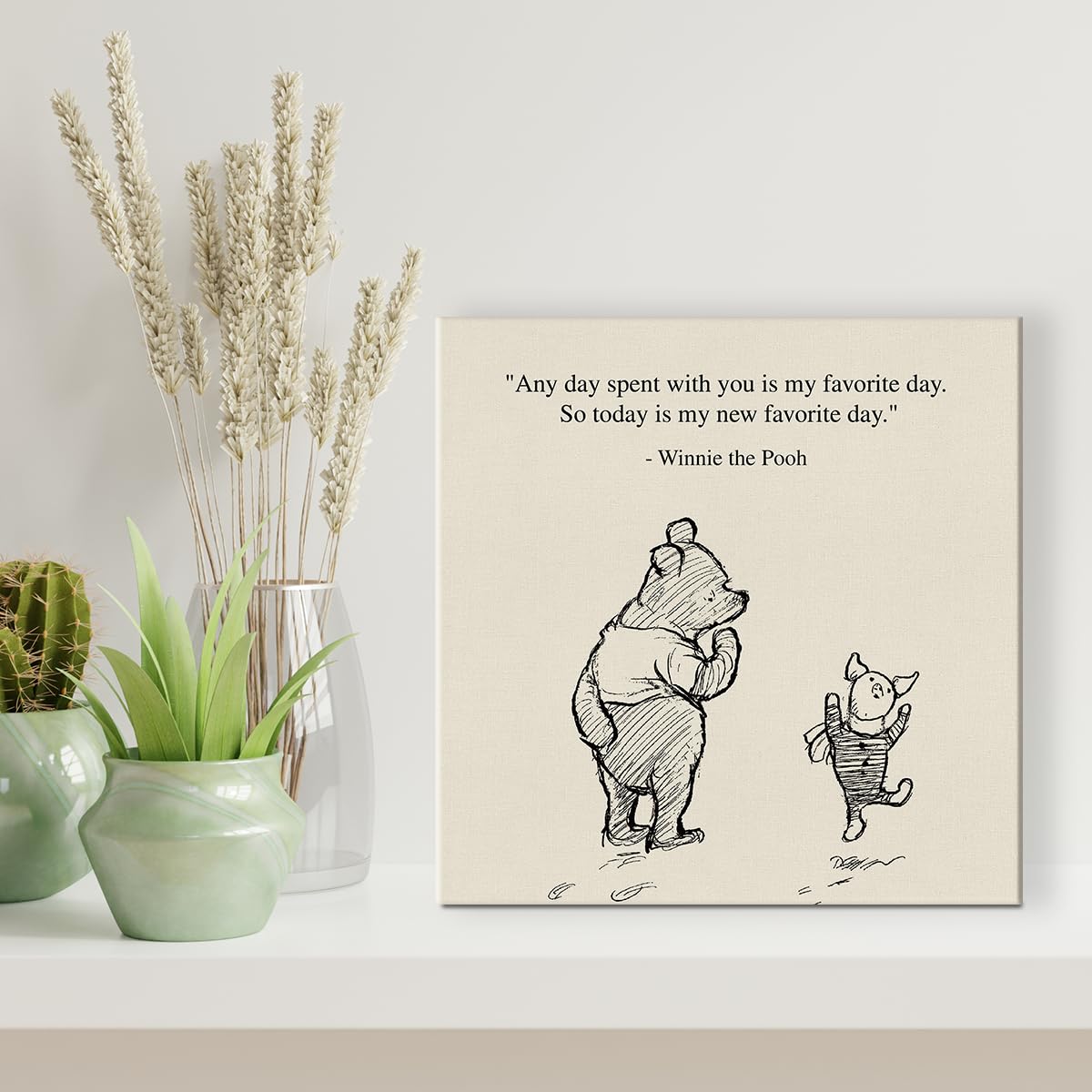 Dolimifa Classic Winnie the Pooh Quote Wall Art, Framed Canvas Print, 8x8 Inches, Retro Design, Ready to Hang