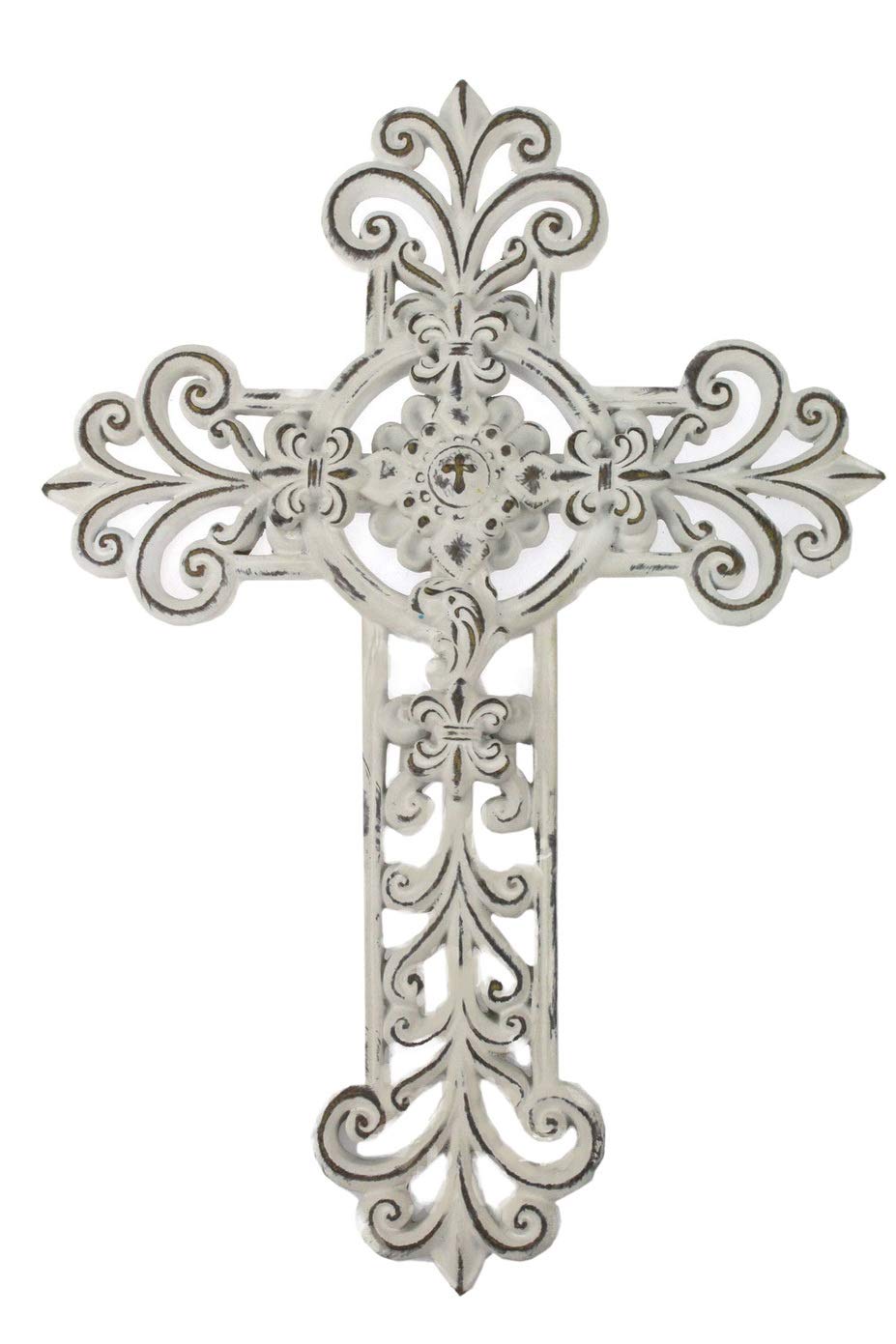 Comfy Hour Faith and Hope Collection 12 White Handmade Classic Hollow Out Cross, Antique Style, Art Wall Decor, Resin