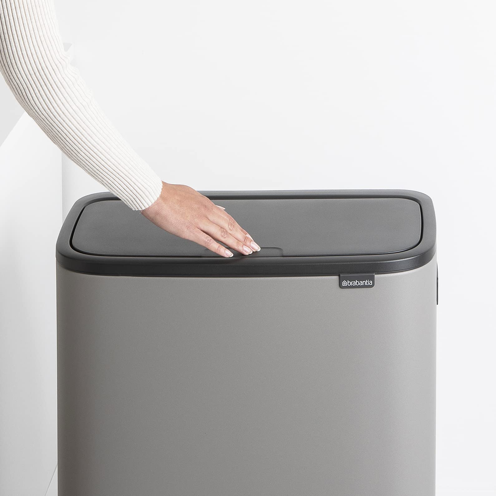 Brabantia Bo Hi Touch Top Trash Can - 2 X 8 Gal Inner Buckets (Mineral Concrete Gray) Waste/Recycling Garbage Can, Removable Com