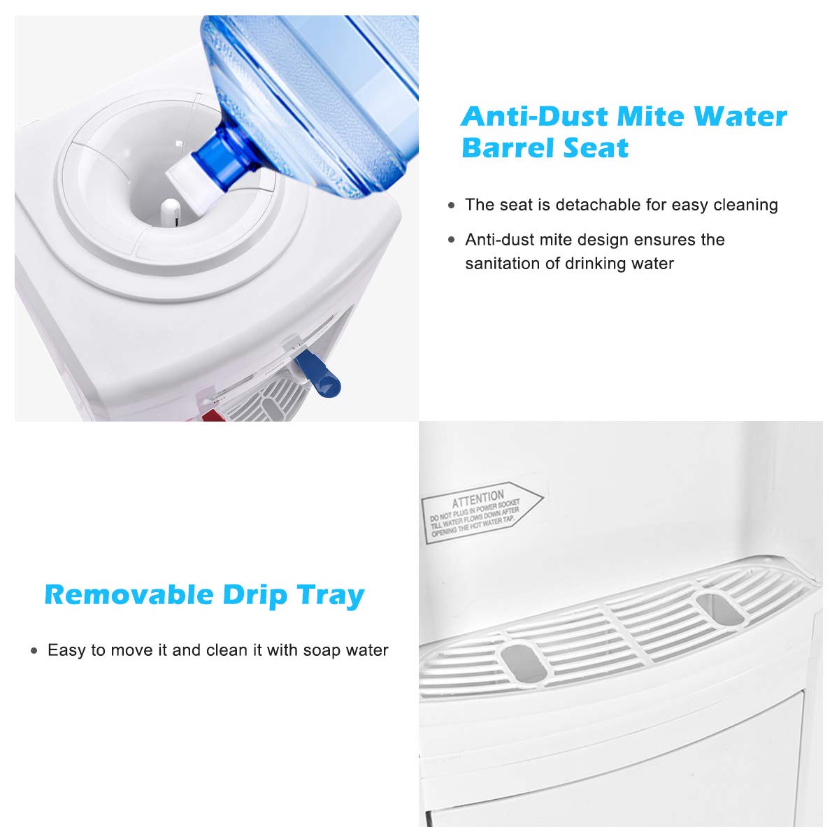 Costway Water Cooler Dispenser For 3-5 Gallon Bottle, Top Loading Hot And Cold Water Dispenser With Storage Cabinet, Child Lock,