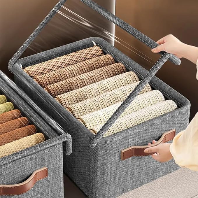Elvana 26L Foldable Clothes Organizer For Wardrobe, Blanket Storage Box, Cloth And Dress Organiser Metal Frame Basket Bag With Z