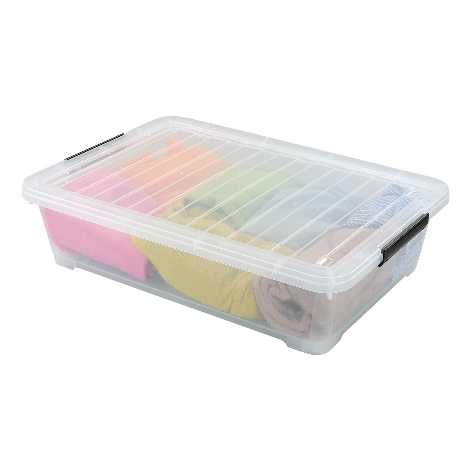 Hommp 3-Pack Plastic Under Bed Storage Box Container, 40 Quart Clear Stackable Storage Box Wheeled Latching Box