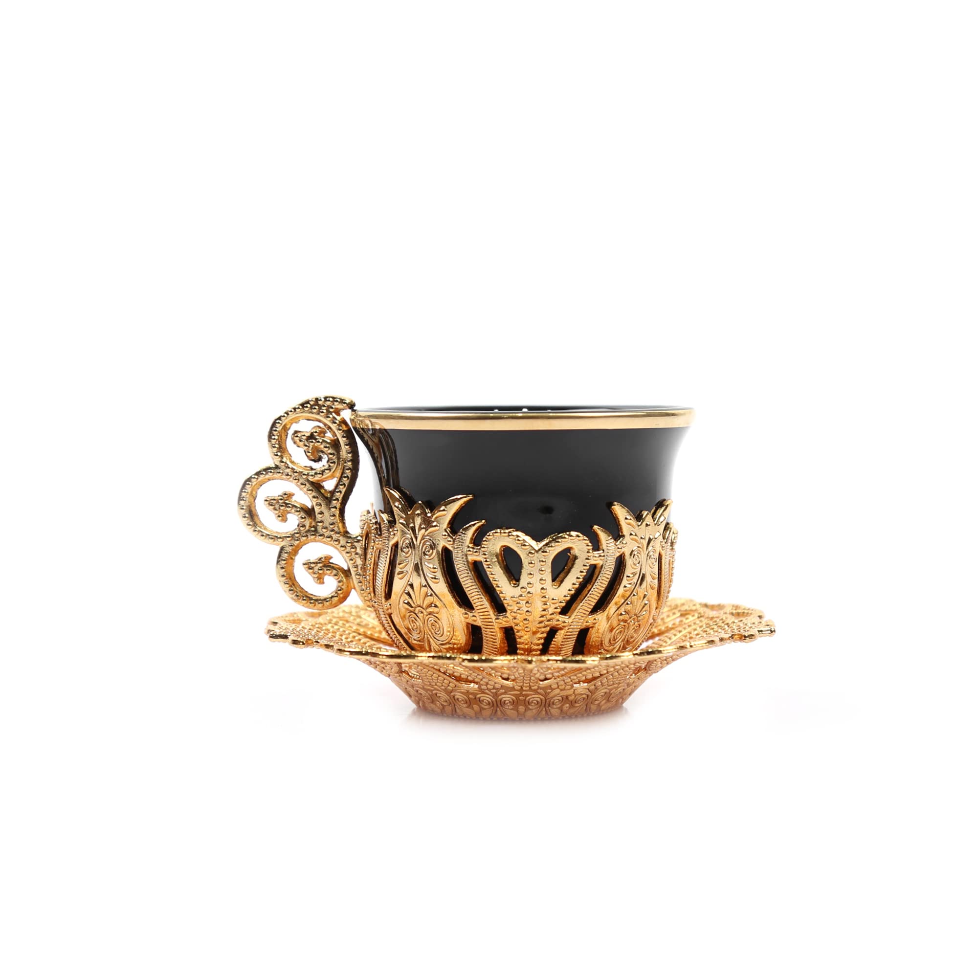 Alisveristime 12 Pc Turkish Greek Arabic Coffee Espresso Cup Saucer Porcelain Set (Black Gold)