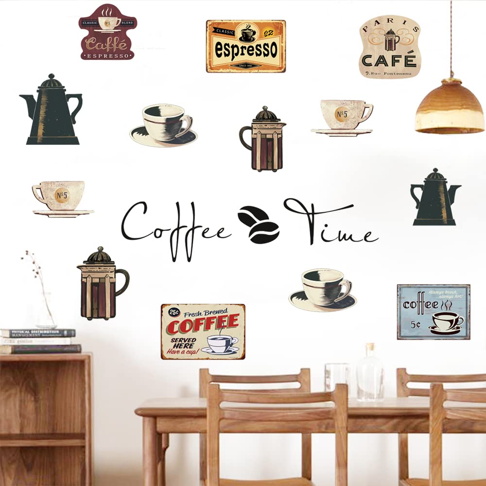 Runtoo Coffee Bar Wall Art Decals Coffee Cup Quotes Kitchen Wall Sign Stickers Cafe Shop Office Dining Room Wall Decor