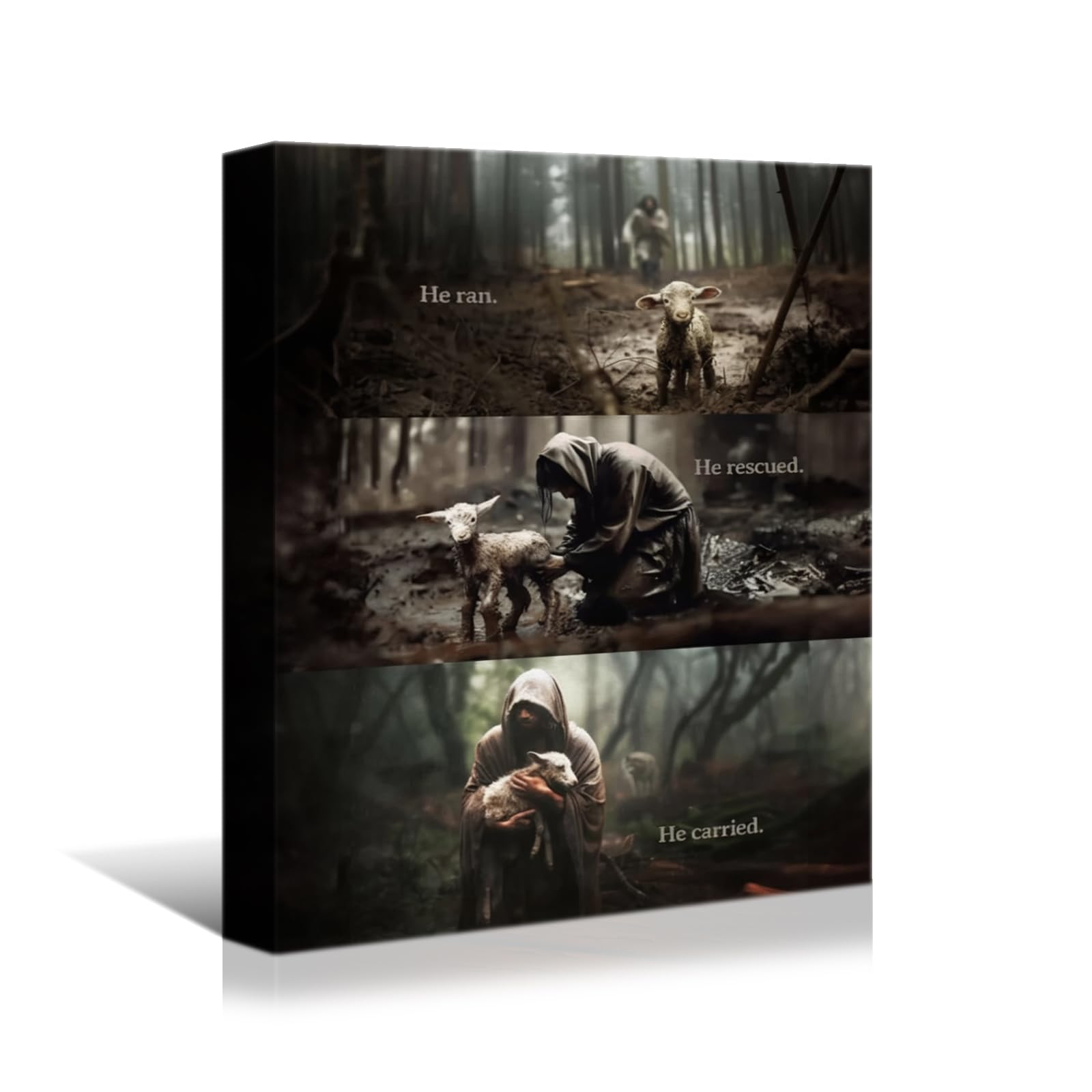 Yonica Christian Wall Art Jesus Chasing Lost Lamb Canvas Print Inspirational Wall Decor 24X36 Inch Home Decor