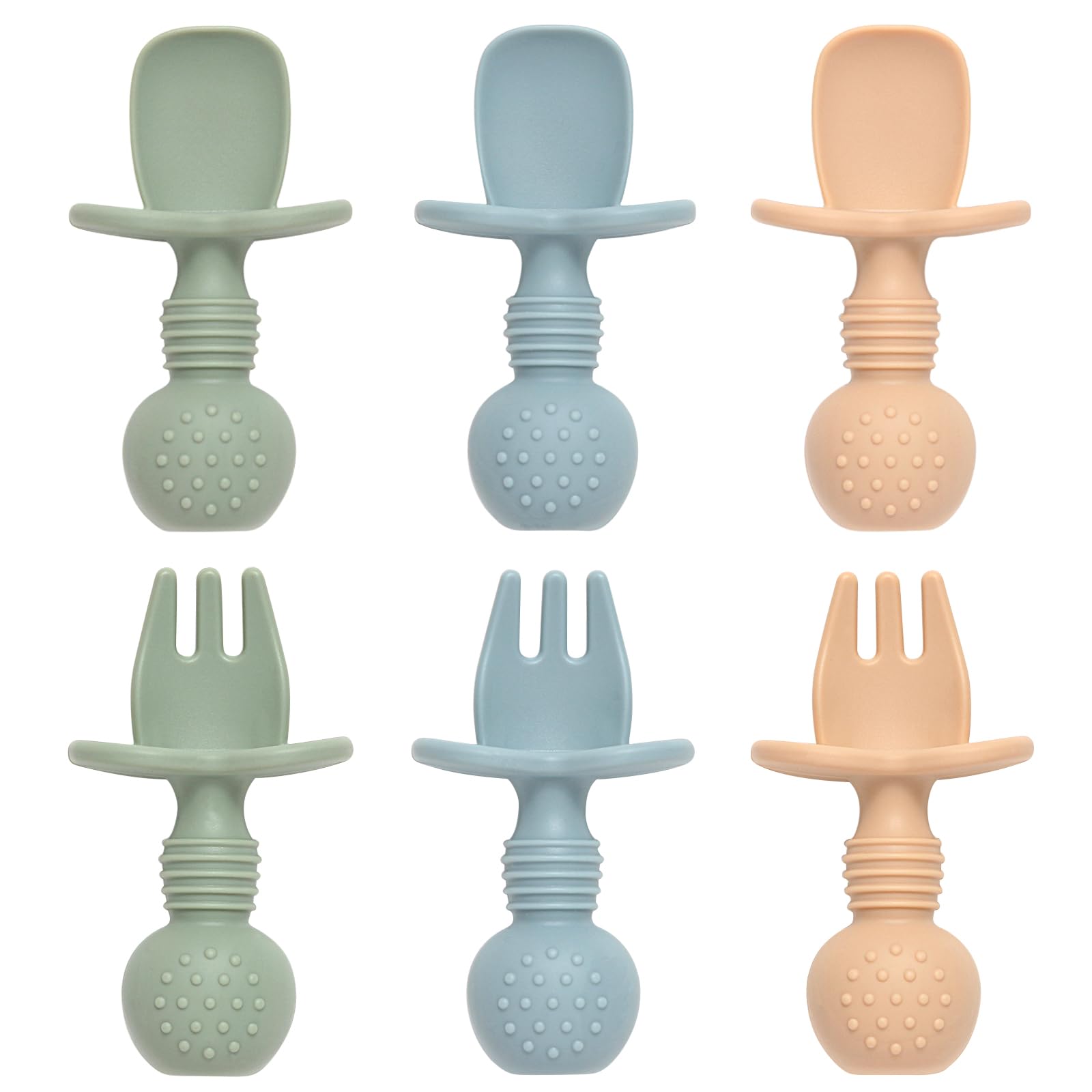 Eascrozn Baby Spoons and Forks Feeding Set, 6 Pack Silicone First Stage Self Feeding Toddler Utensils, BPA Free, Baby Led Weanin